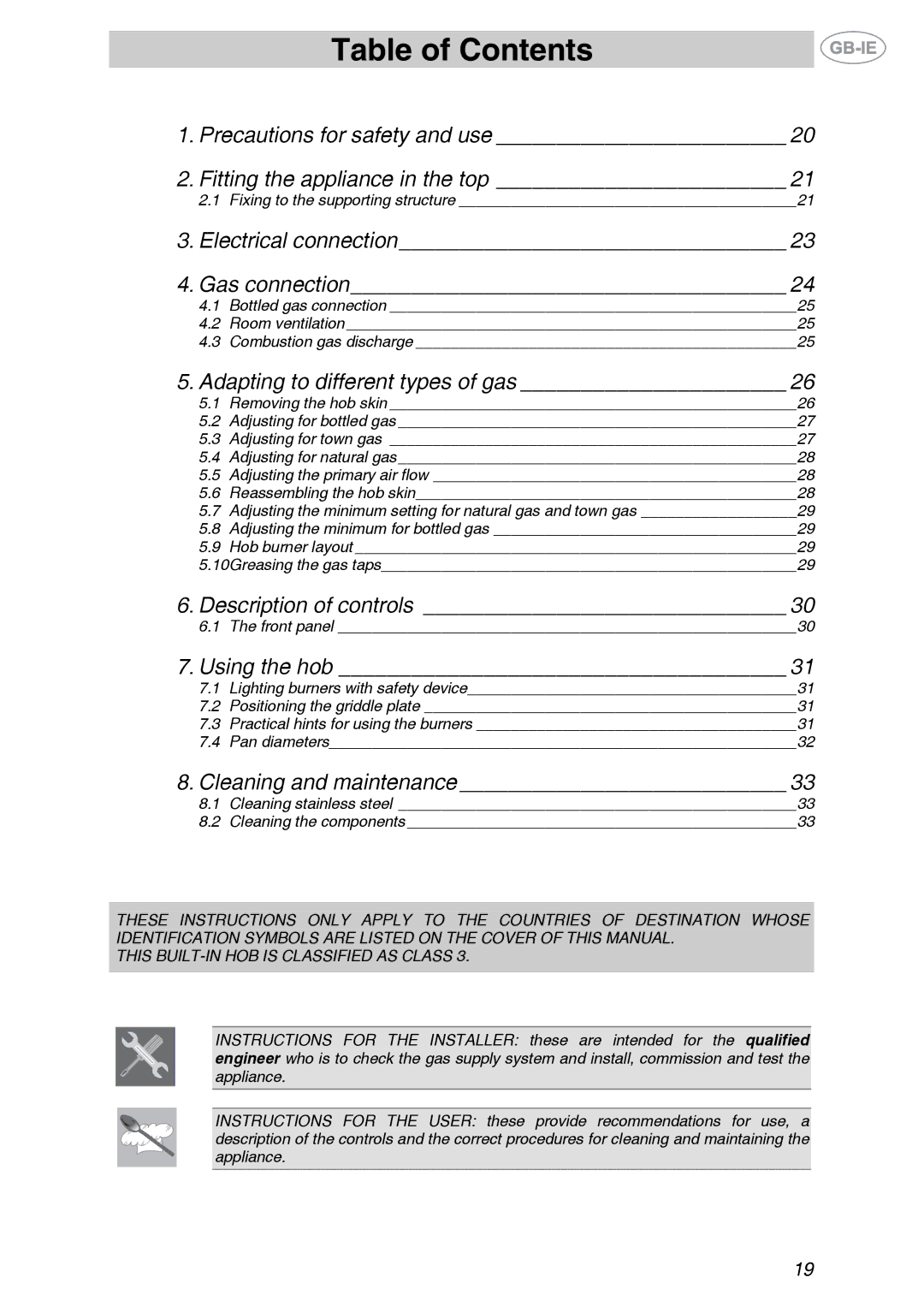 Smeg GKL64-3, GKL755 manual Table of Contents 