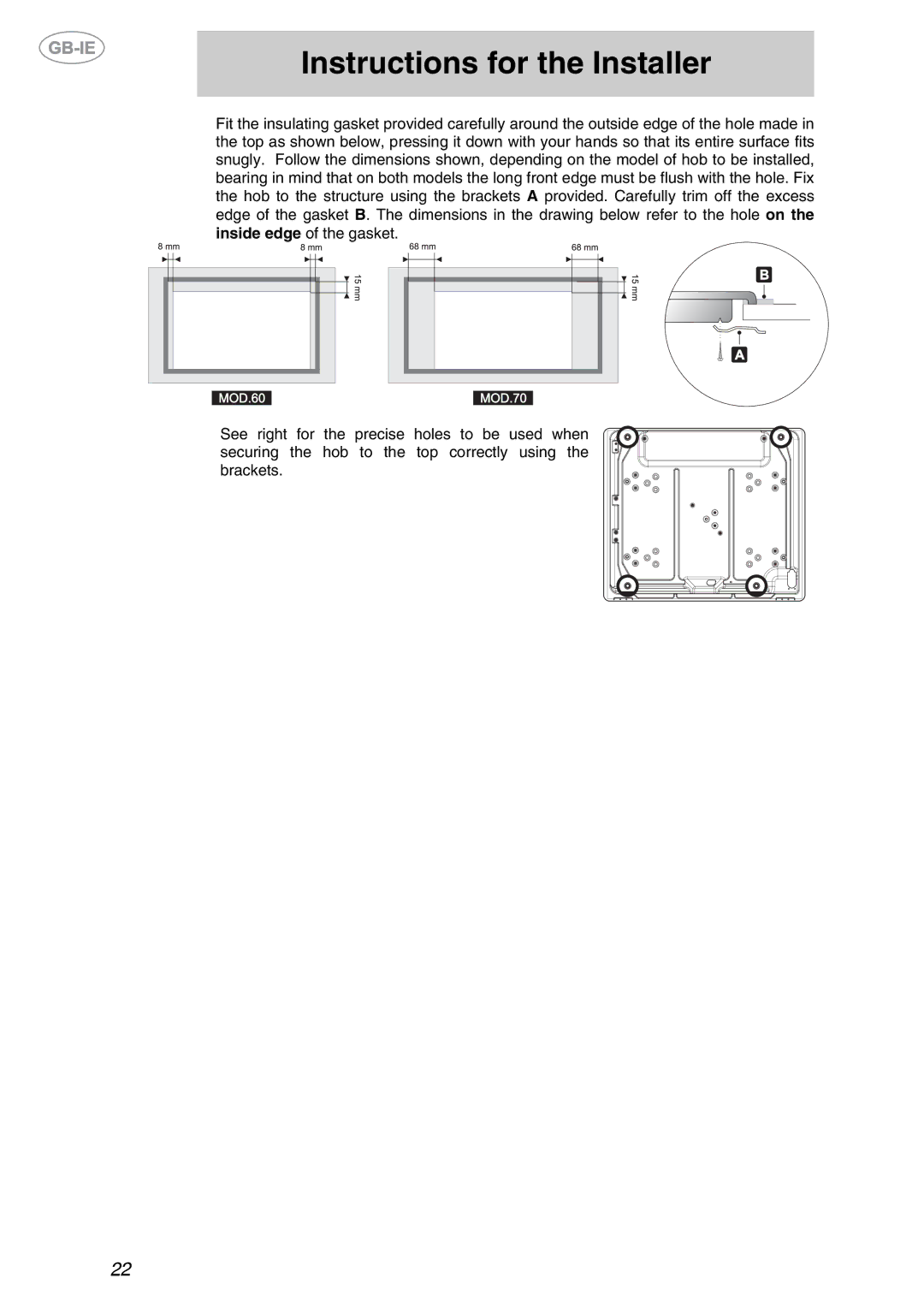 Smeg GKL755, GKL64-3 manual Instructions for the Installer 