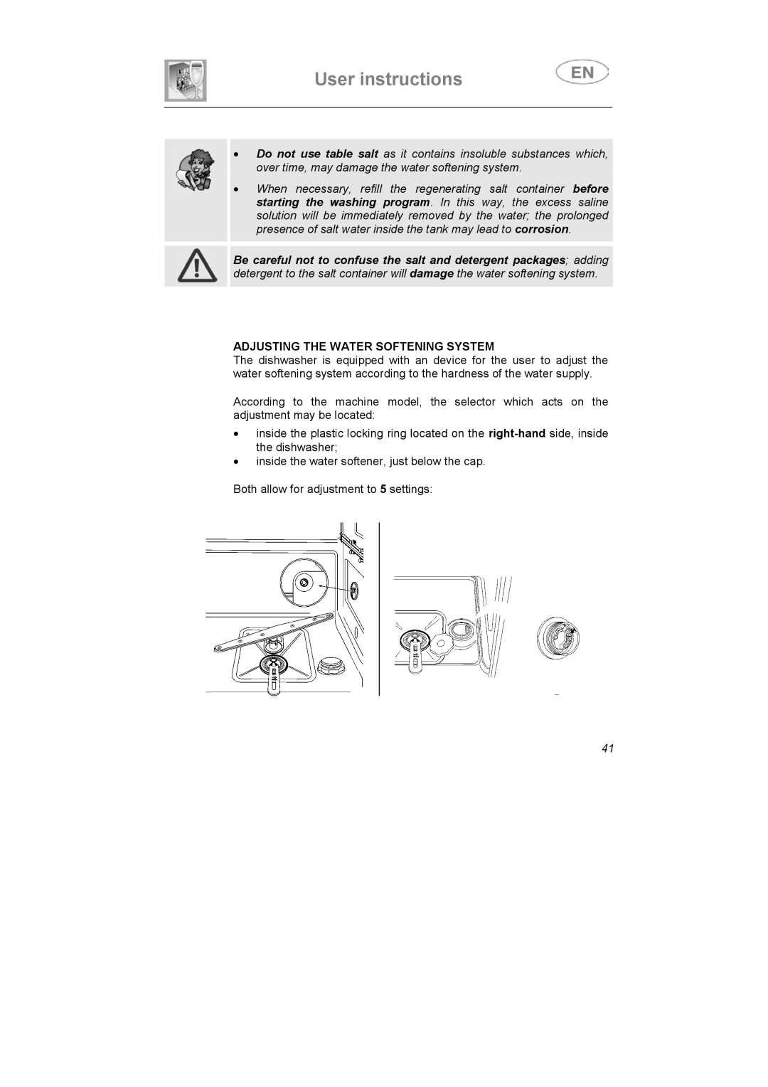 Smeg IG40521X2, IG40521W2, IG40521B2 instruction manual Adjusting the Water Softening System 