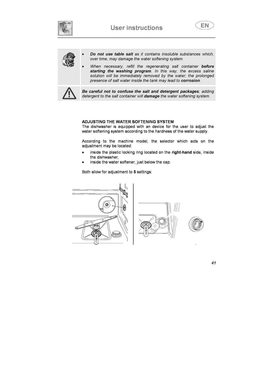 Smeg IG40521X2, IG40521W2, IG40521B2 instruction manual Adjusting The Water Softening System, User instructions 