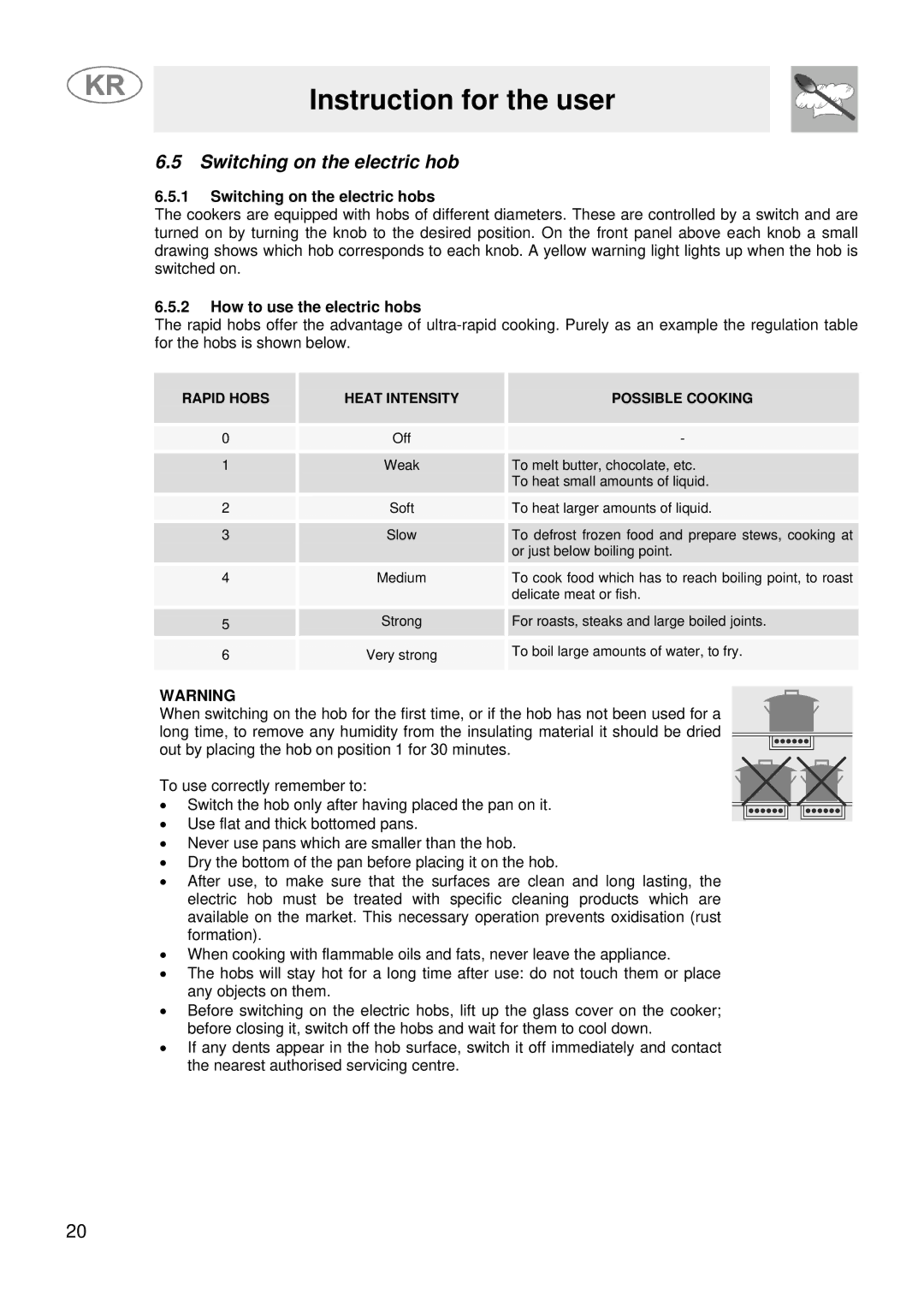 Smeg JGFC34SKB manual Switching on the electric hobs, How to use the electric hobs 