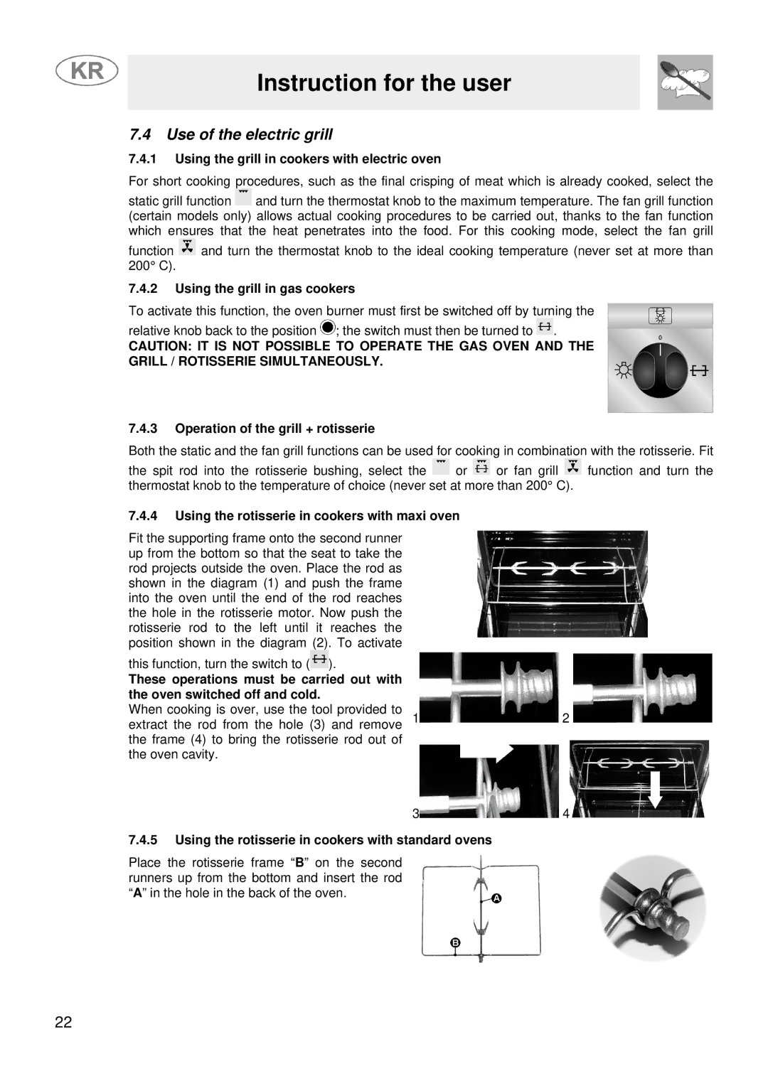 Smeg JGFC34SKB manual Use of the electric grill 