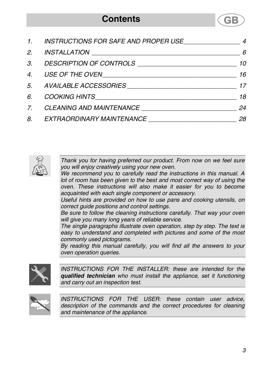 Smeg JRP30GIBB manual Contents 