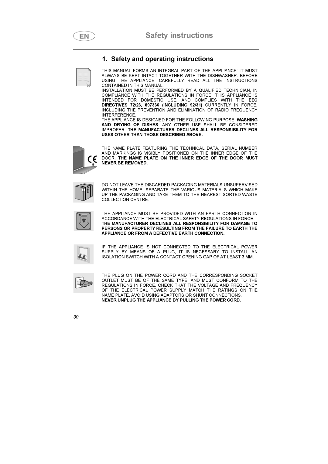 Smeg KAB45-1 instruction manual Safety instructions, Safety and operating instructions 