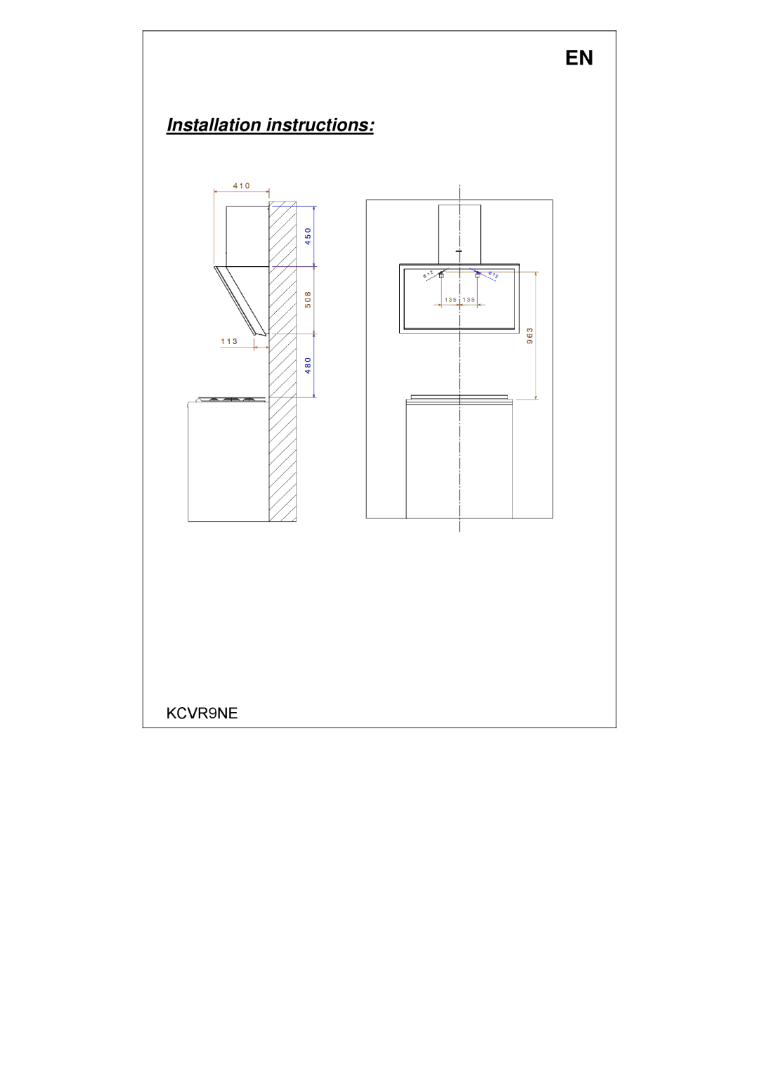 Smeg KCVR9NE instruction manual Installation instructions 