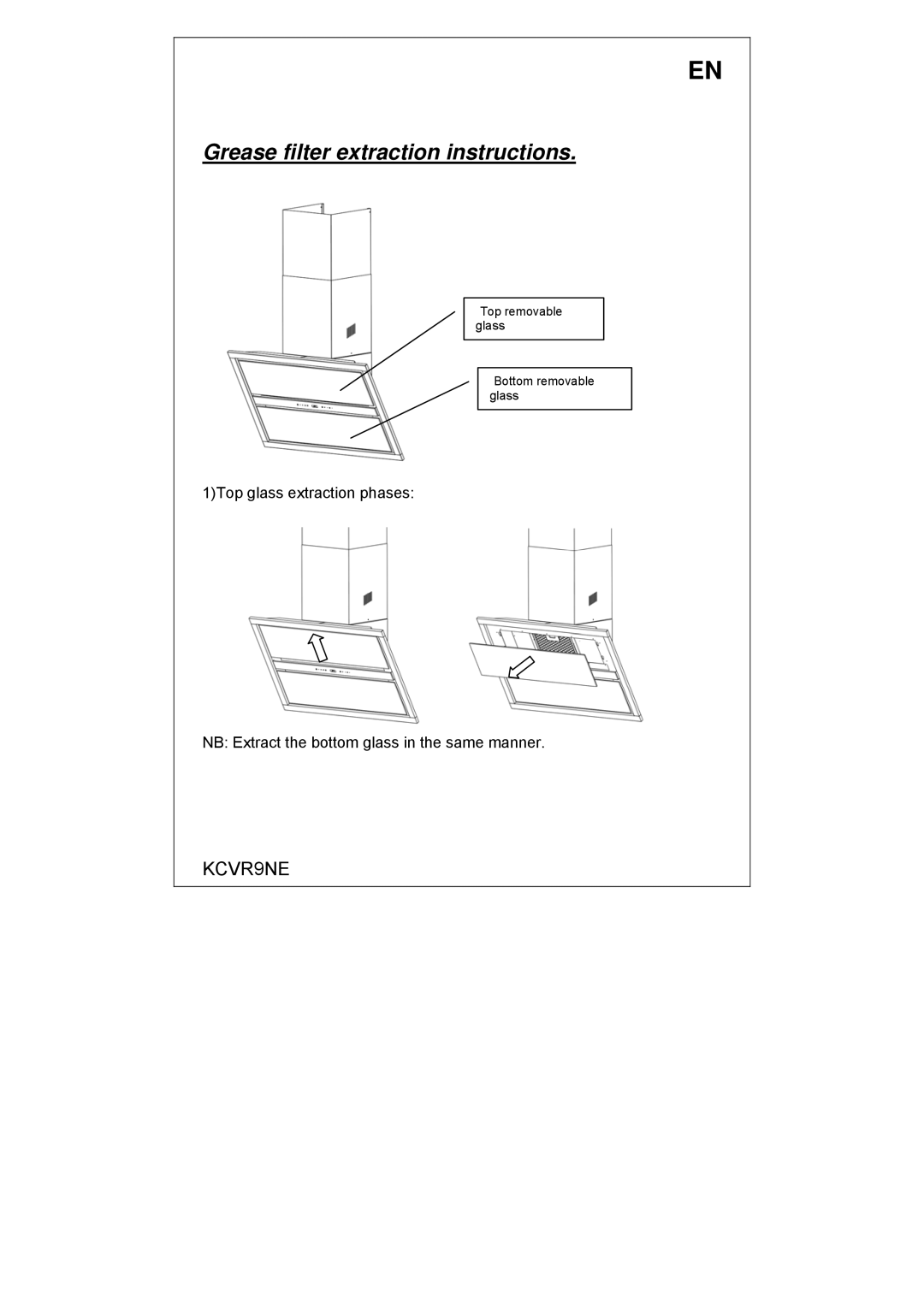 Smeg KCVR9NE instruction manual Grease filter extraction instructions 