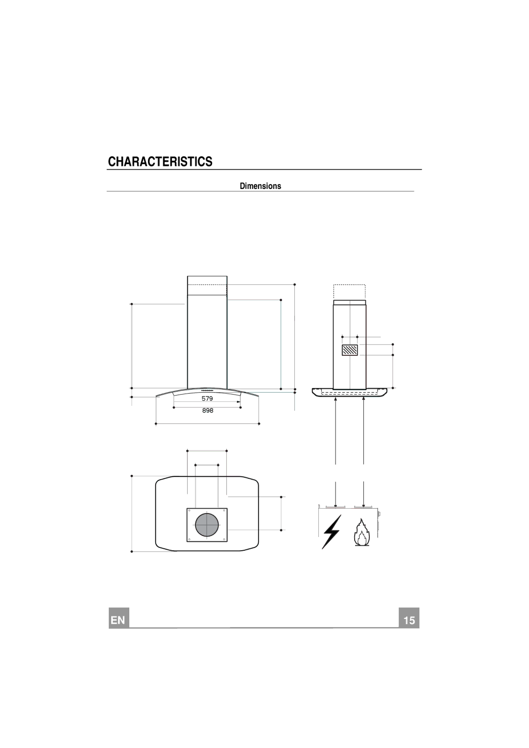 Smeg KIV90X manual Characteristics, Dimensions 