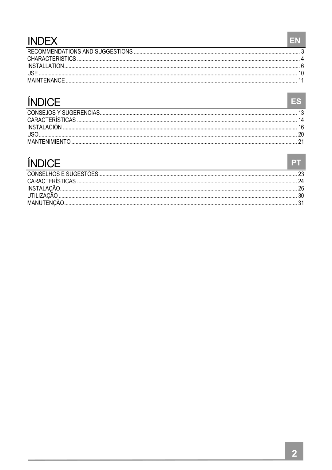 Smeg KIV90XT manual Index, Índice 