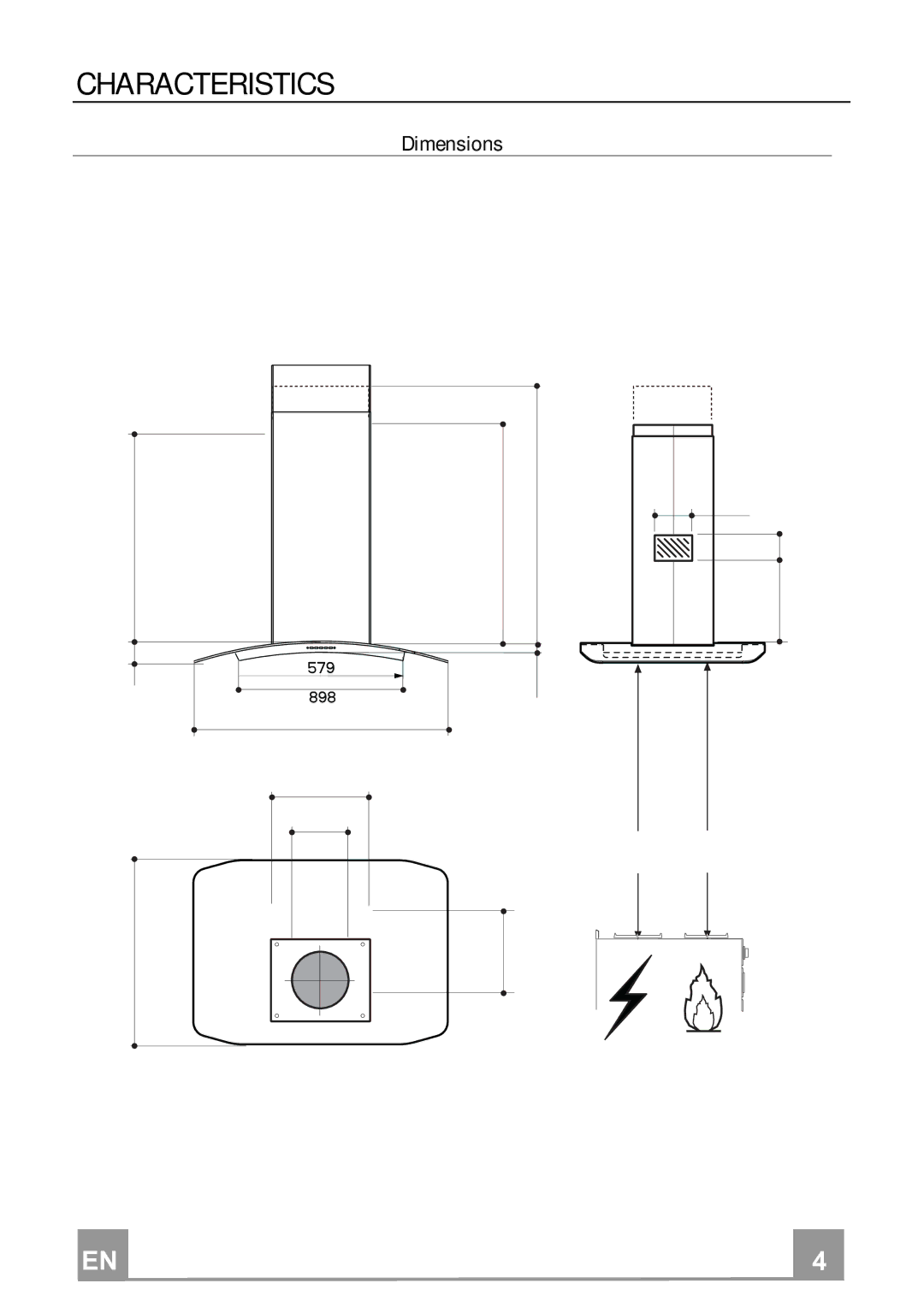 Smeg KIV90XT manual Characteristics, Dimensions 