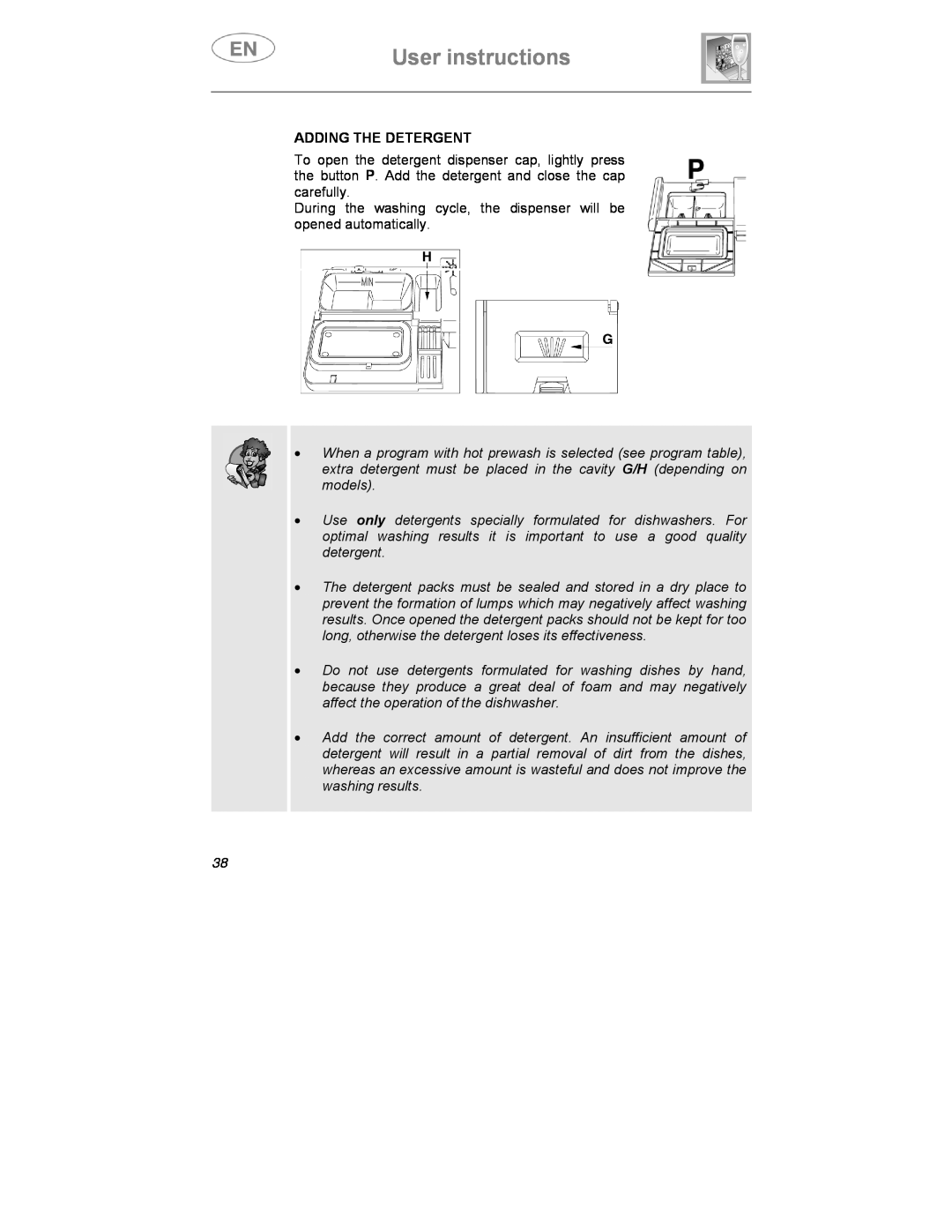 Smeg KLS01-2, KLS1257B instruction manual User instructions, Adding The Detergent 