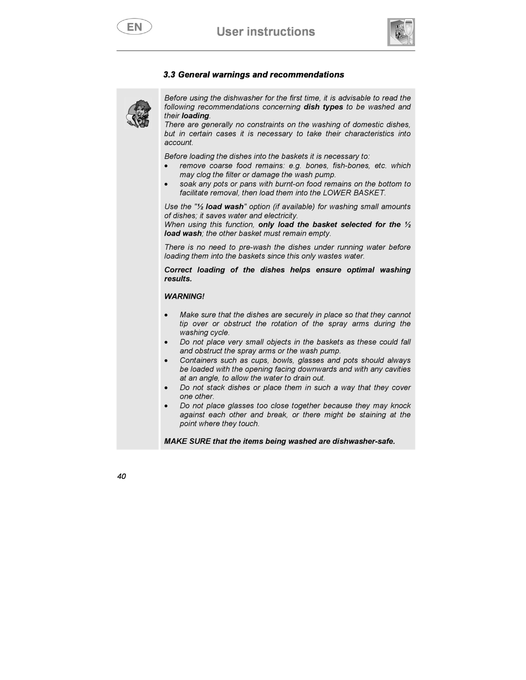 Smeg KLS01-2, KLS1257B instruction manual User instructions, General warnings and recommendations 
