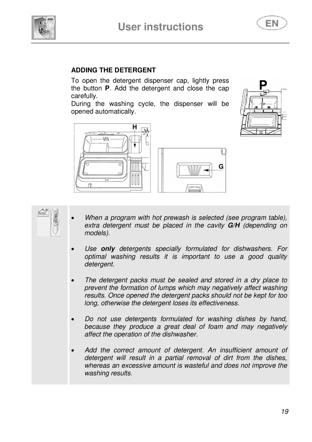 Smeg KLS55B instruction manual Adding the Detergent 