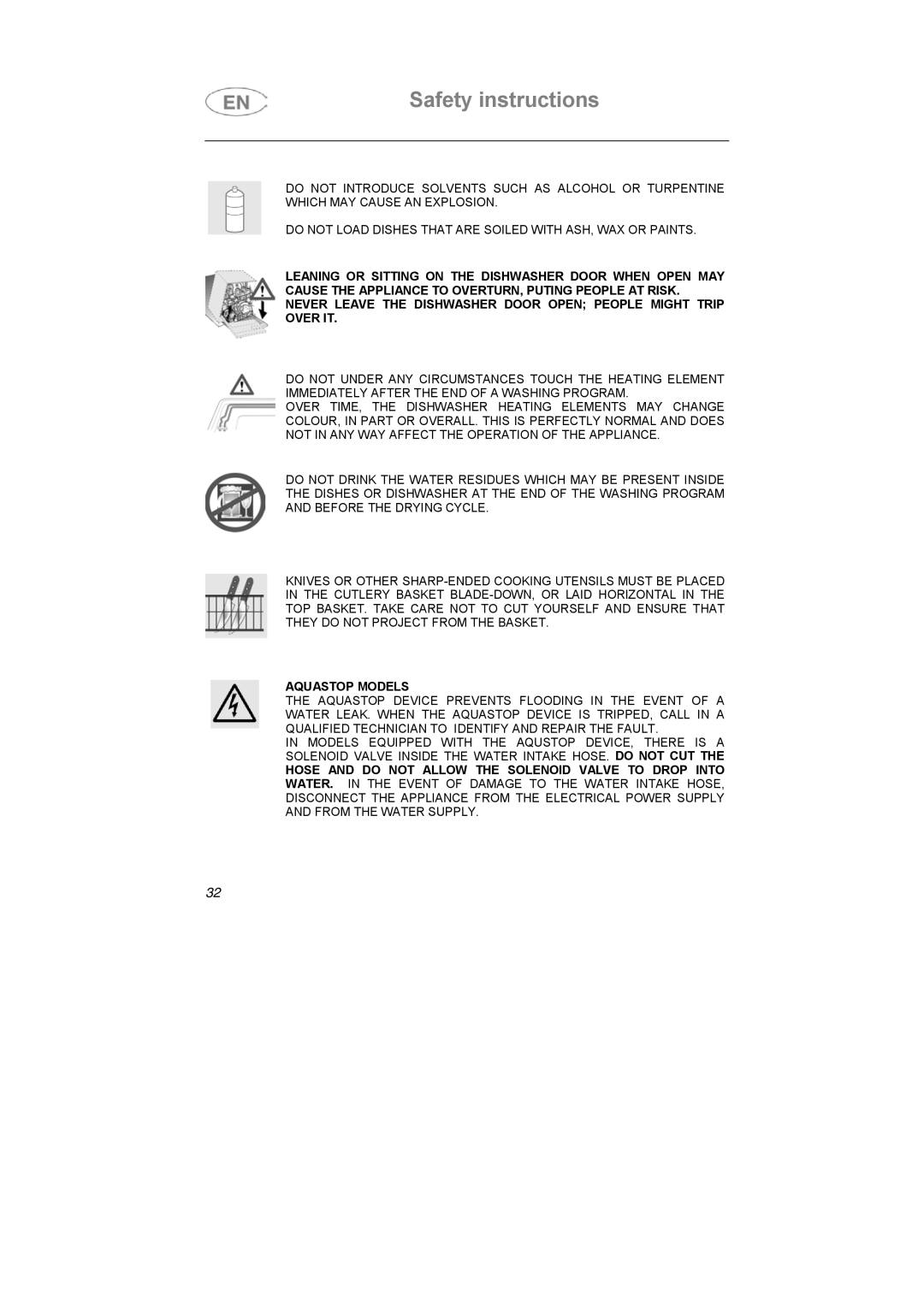 Smeg KLVS52X, KLVS50EB, KLVS51NE instruction manual Aquastop Models 