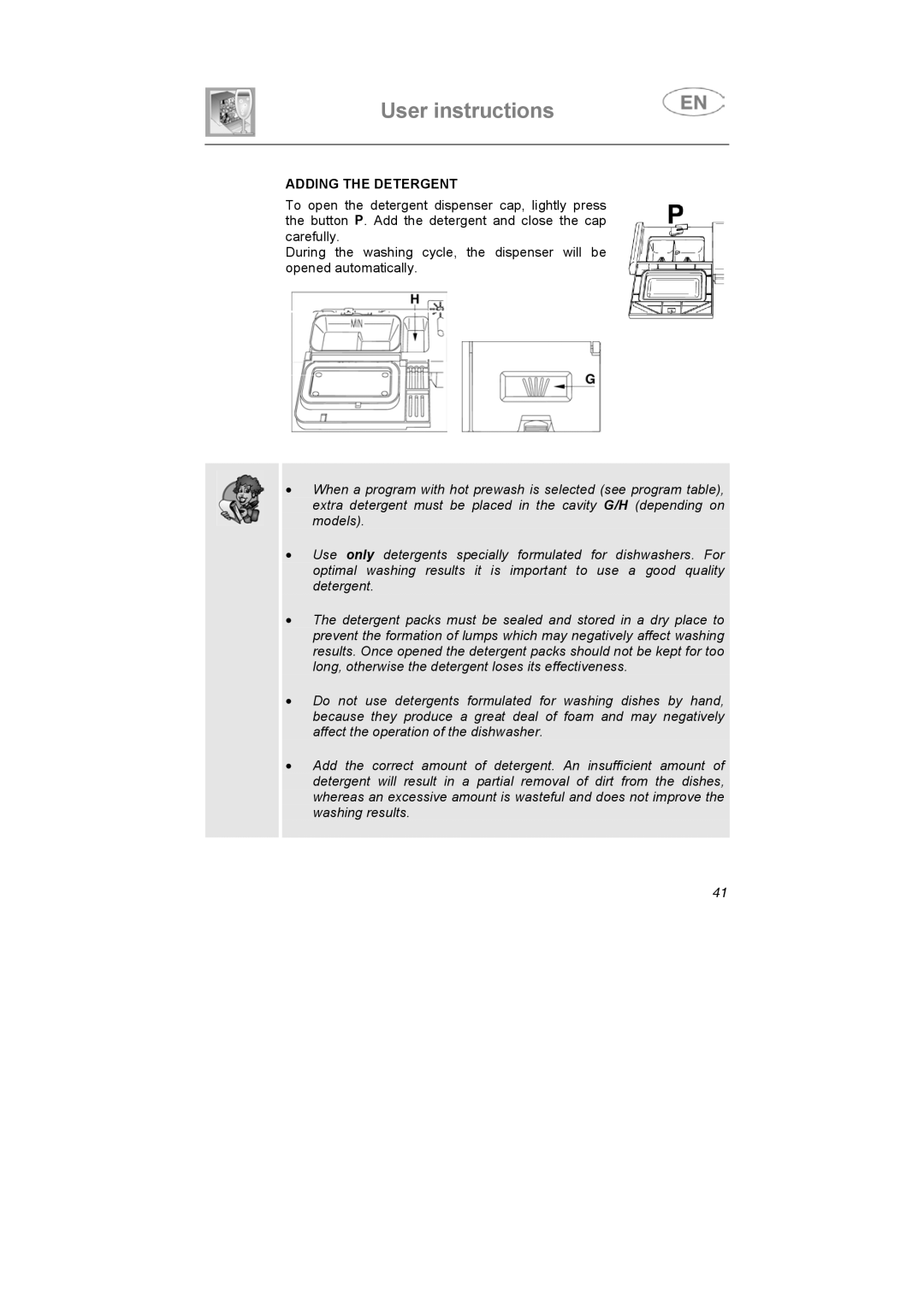 Smeg KLVS52X, KLVS50EB, KLVS51NE instruction manual Adding the Detergent 