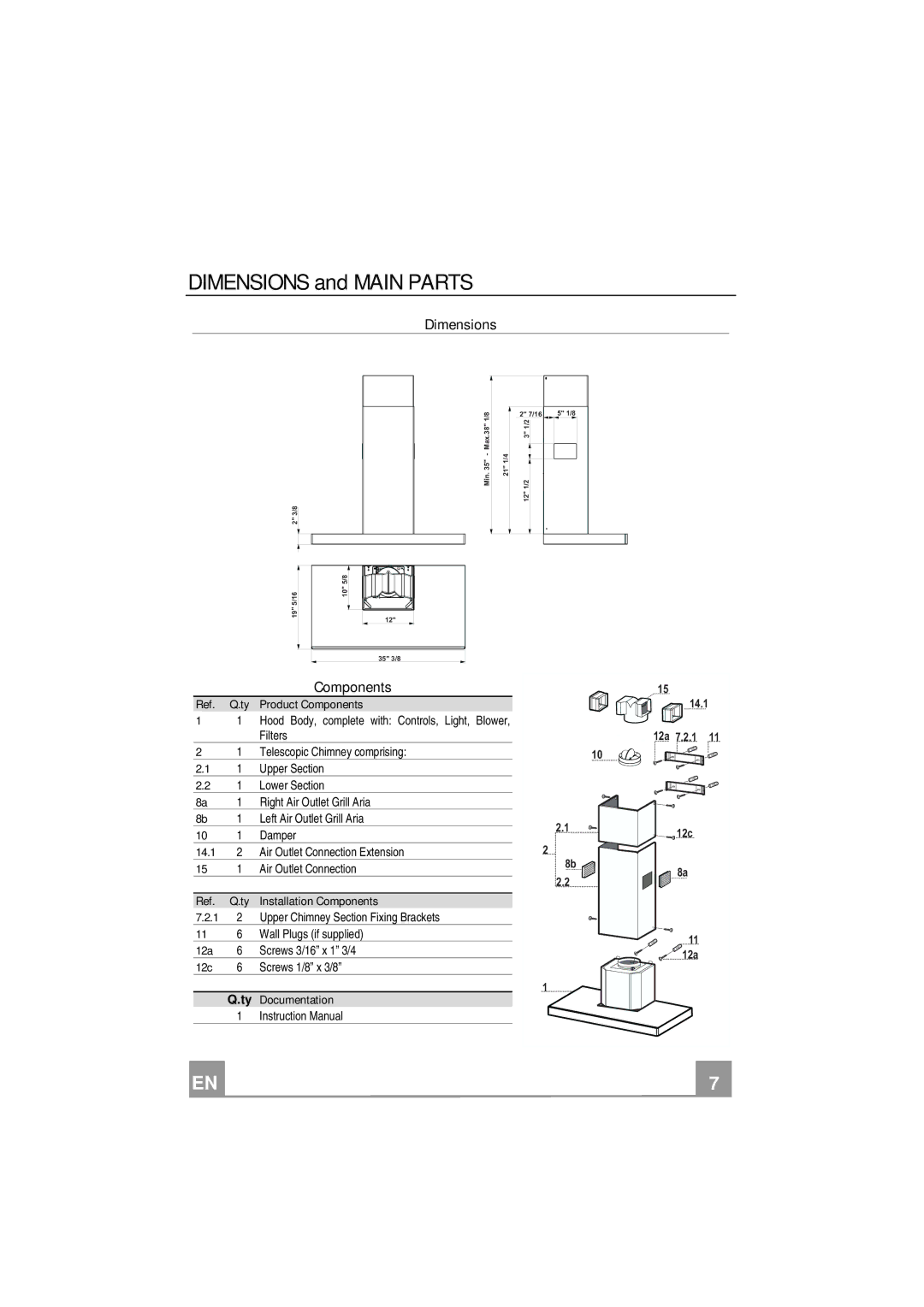 Smeg KSE912XU manual Dimensions, Components 