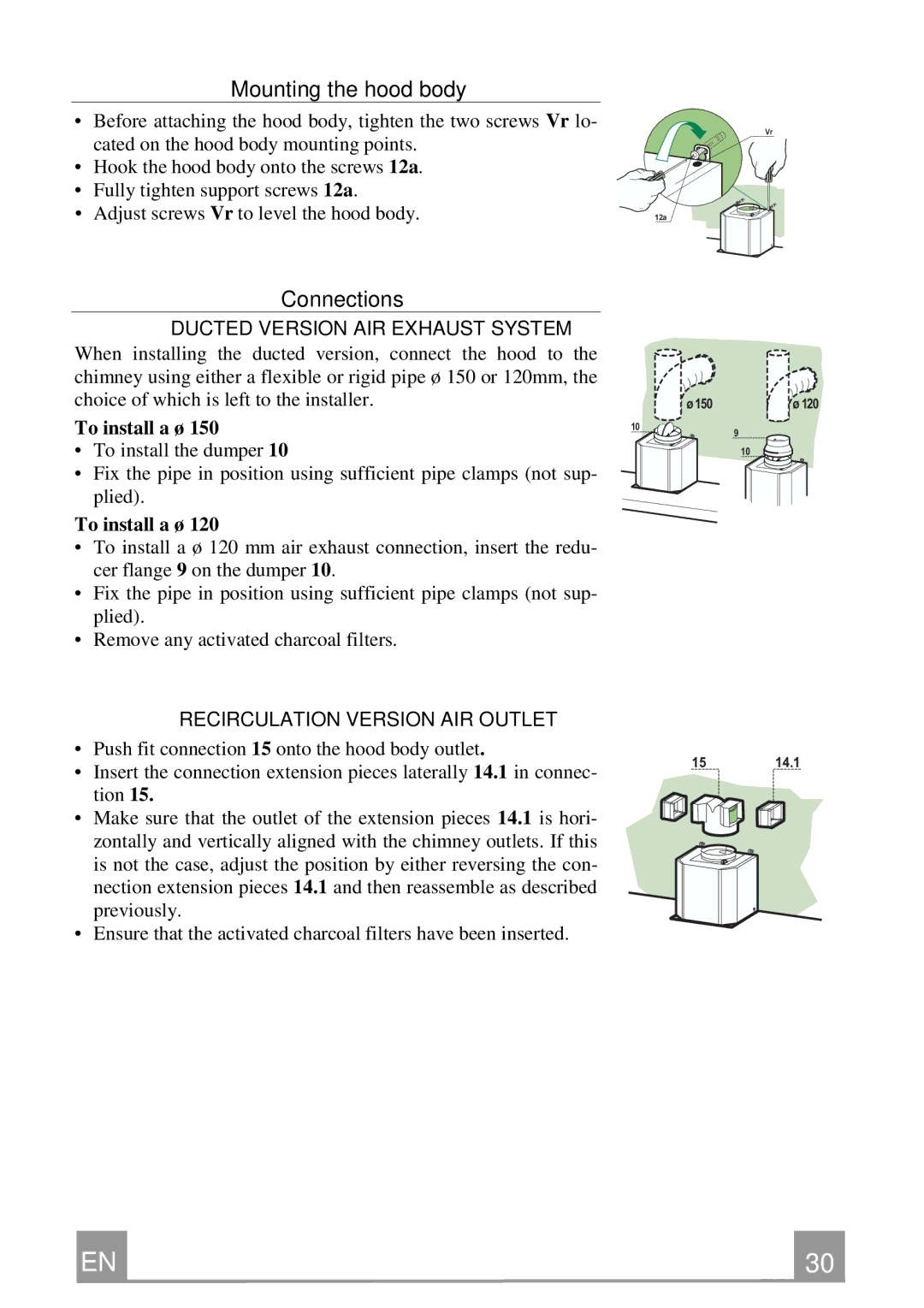 Smeg KSE912X, KSE951X manual To install a ø, Recirculation Version AIR Outlet 