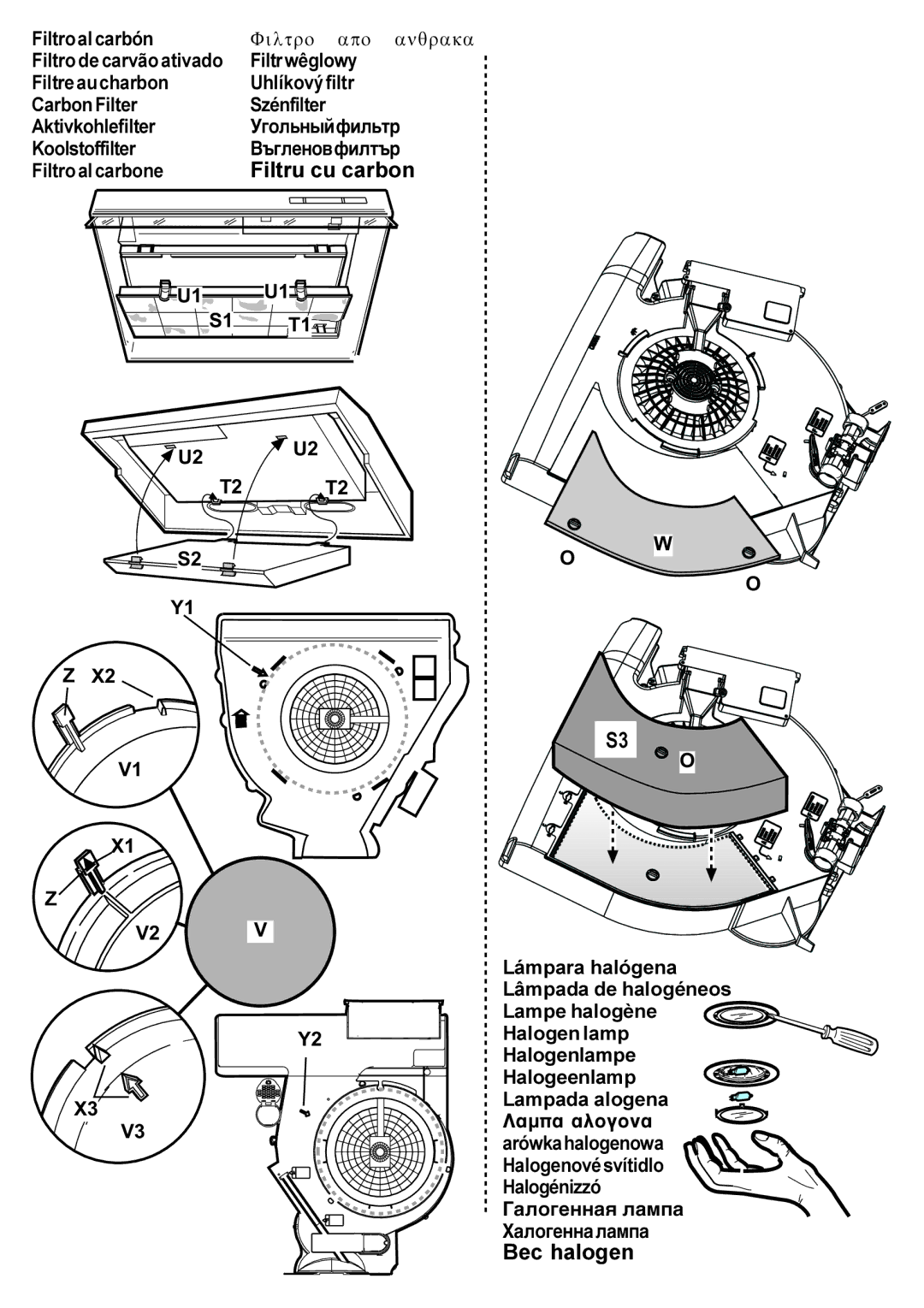 Smeg KSEC70X manual Bec halogen, Arówkahalogenowa Halogenovésvítidlo 