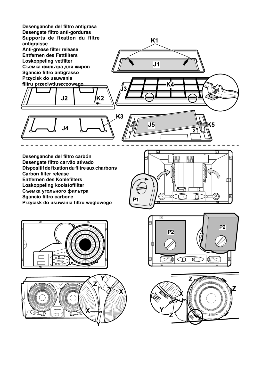 Smeg KSEG50 manual Dispositif de fixation du filtre aux charbons 