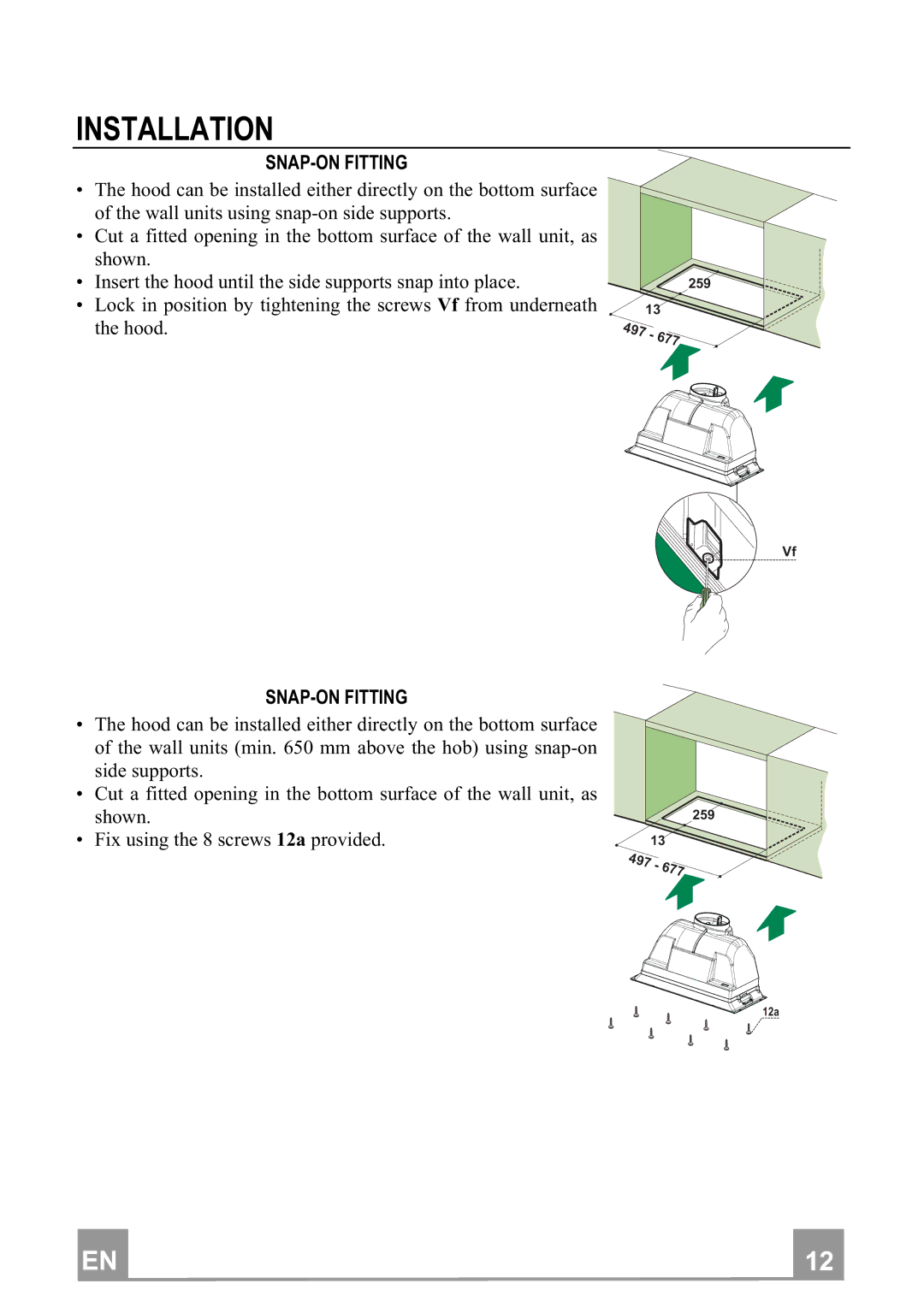 Smeg KSEG5X, KSEG7X manual Installation, SNAP-ON Fitting 