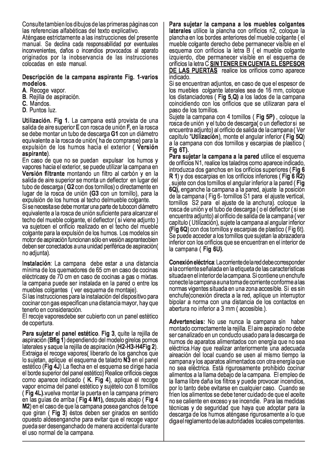 Smeg KSEI60S manual Descripción de la campana aspirante -varios modelos, A. Recoge vapor B. Rejilla de aspiración 