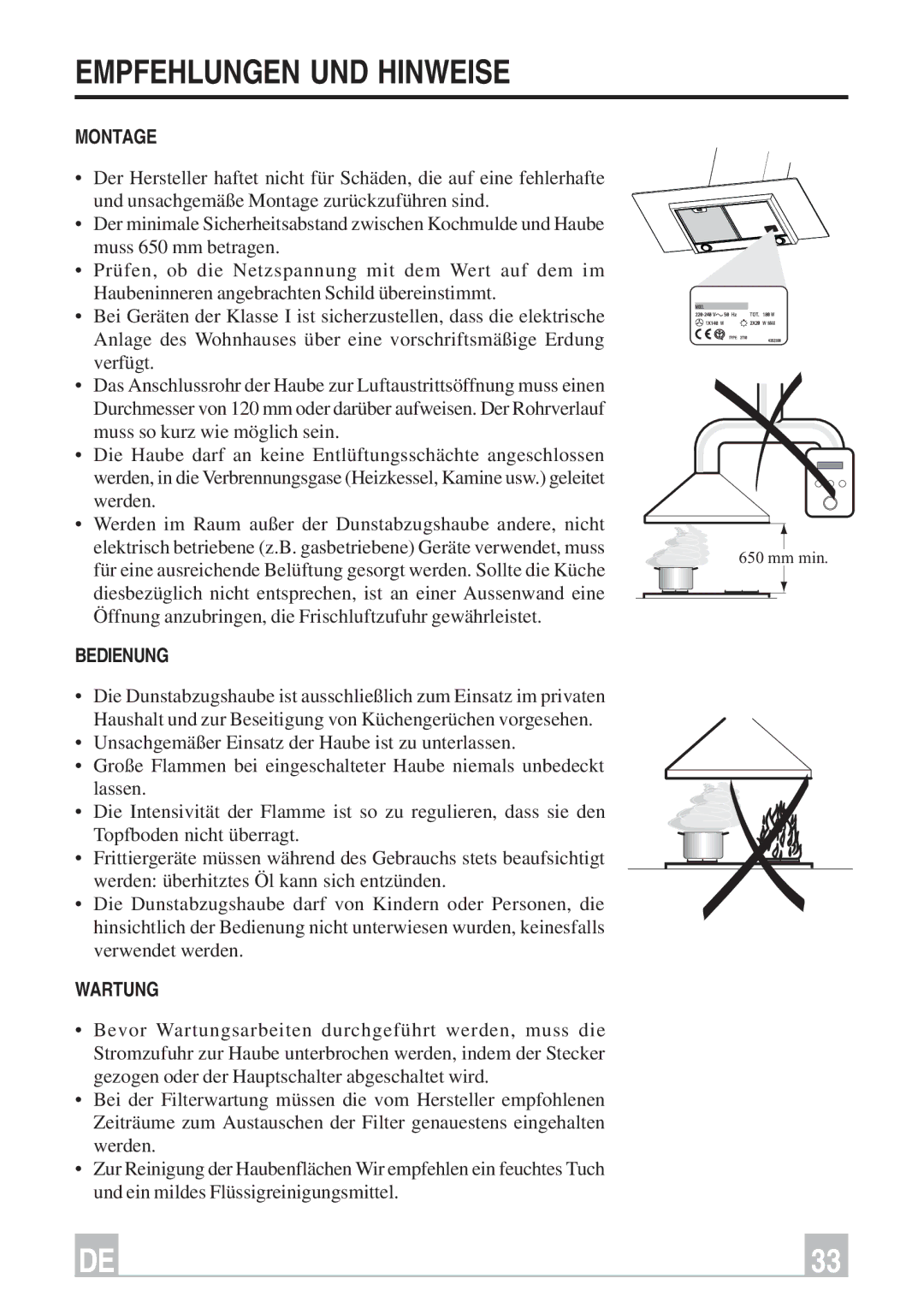 Smeg KSEIV97X instruction manual Empfehlungen UND Hinweise, Montage, Bedienung, Wartung 