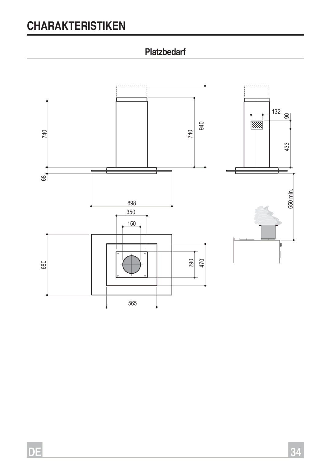 Smeg KSEIV97X instruction manual Charakteristiken, Platzbedarf 