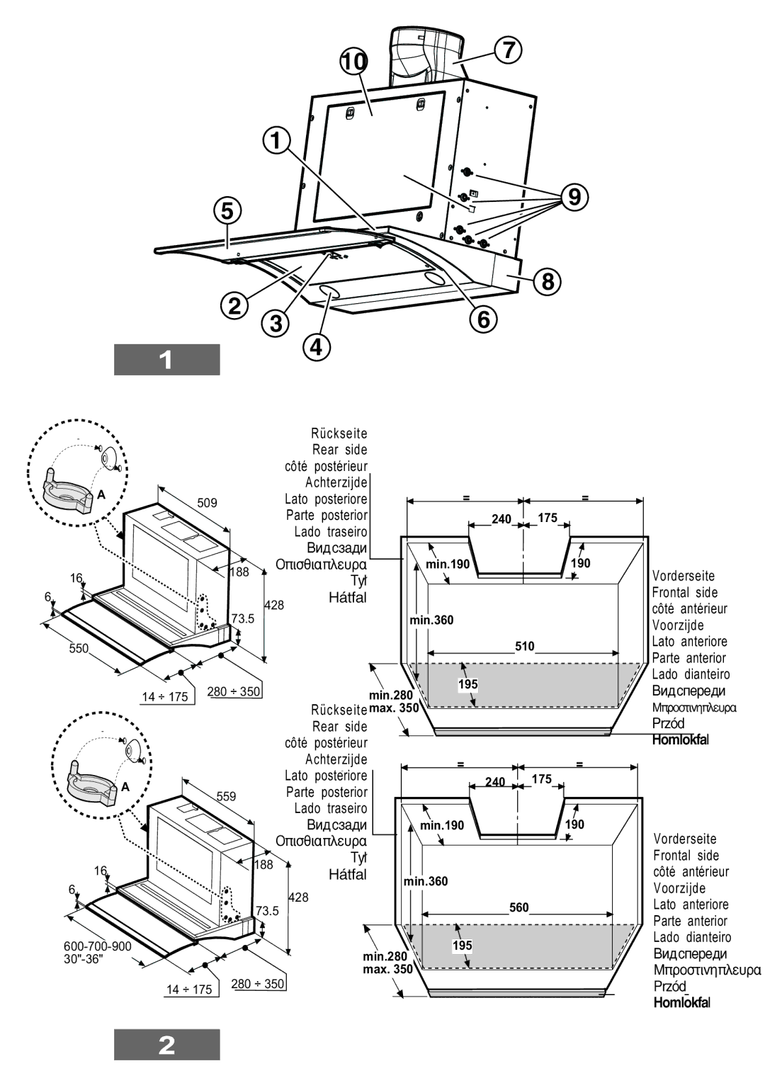 Smeg KSET650X manual Rücksei e, Rear side, Côté, Achterzijde, Lato, ·tfal, Arte anterior, Rderseite, Ntal side, Orzijde 