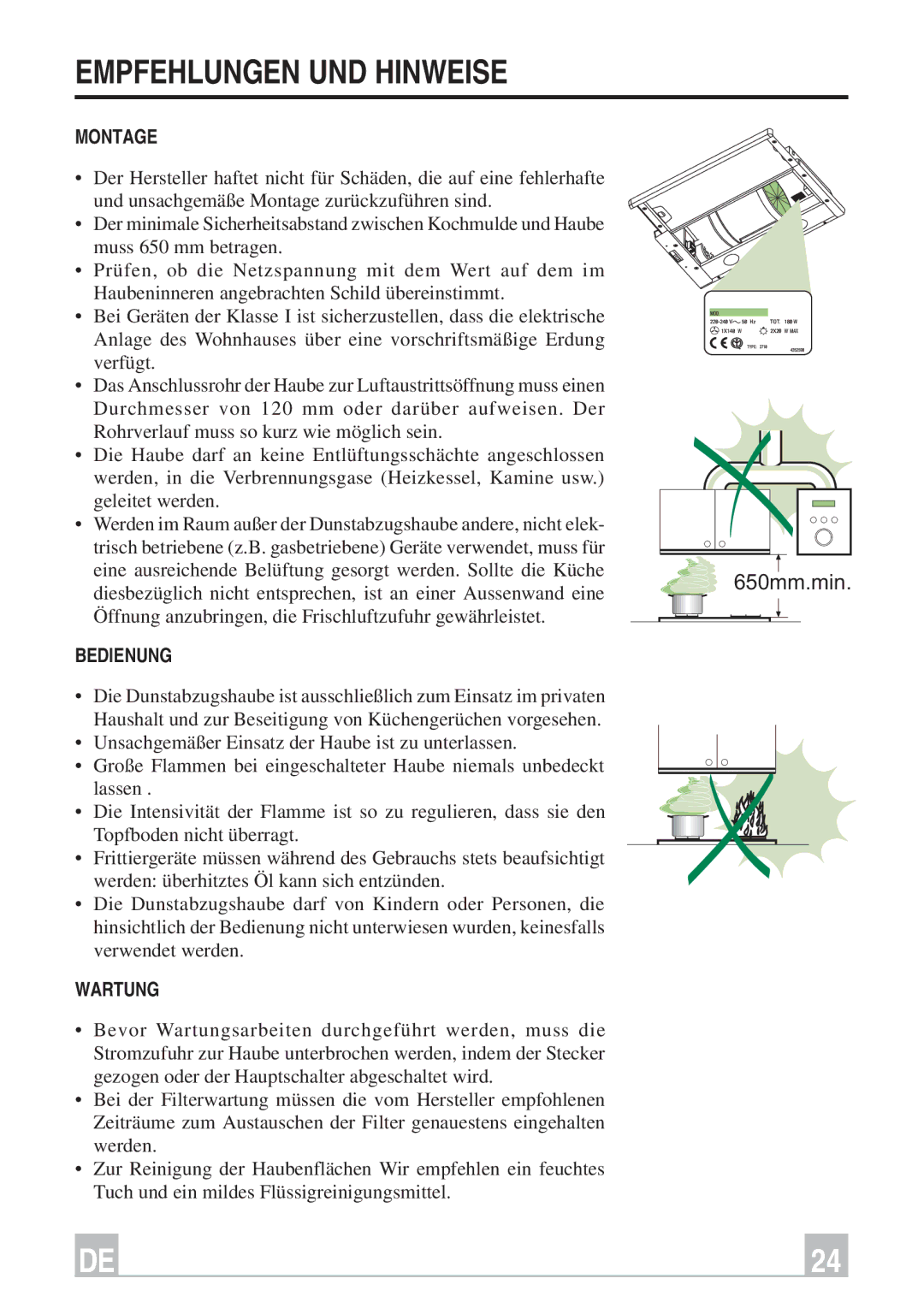 Smeg KSET66, KSET96 instruction manual Empfehlungen UND Hinweise, Montage, Bedienung, Wartung 