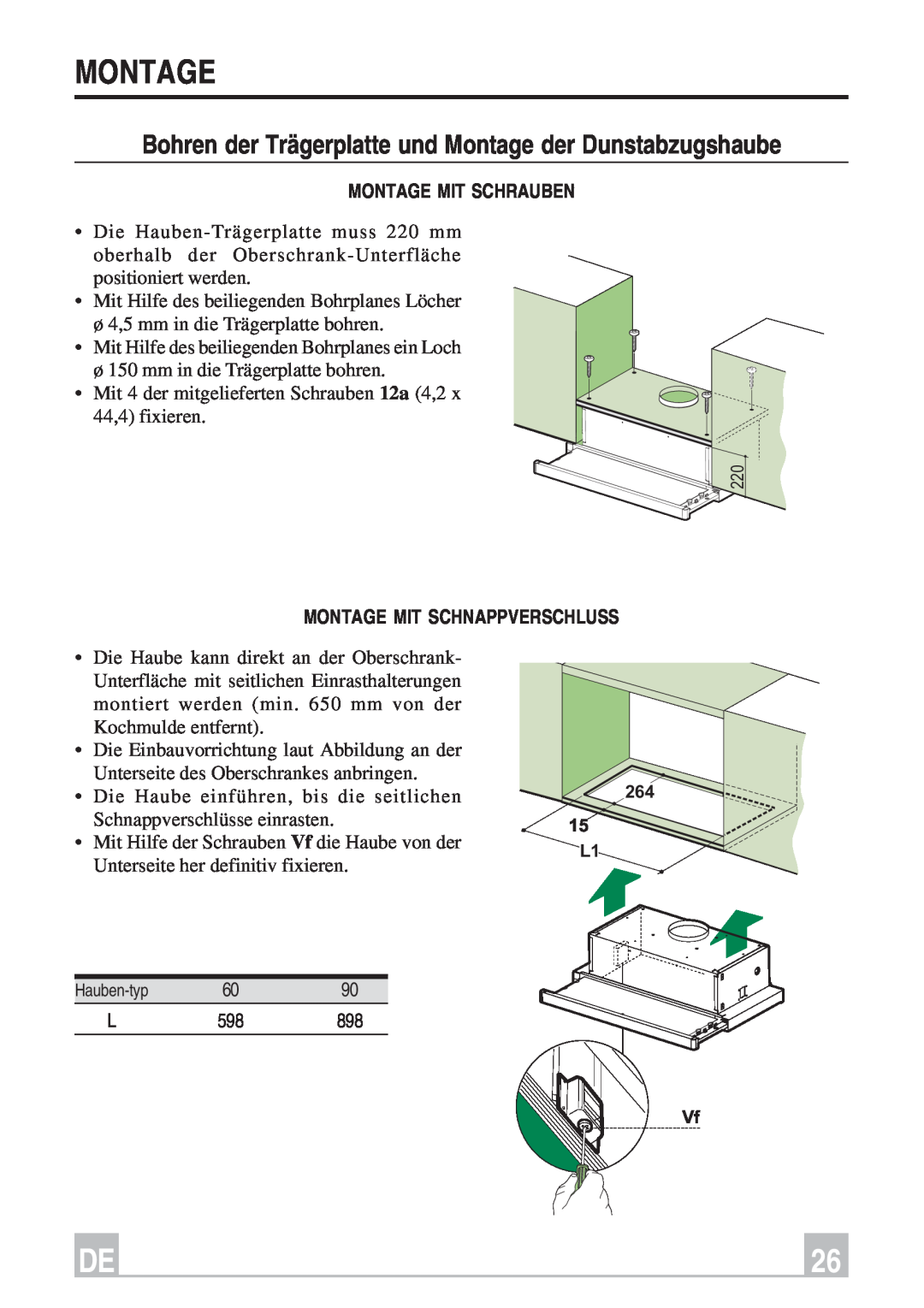 Smeg KSET66, KSET96 instruction manual Montage Mit Schrauben, Montage Mit Schnappverschluss 