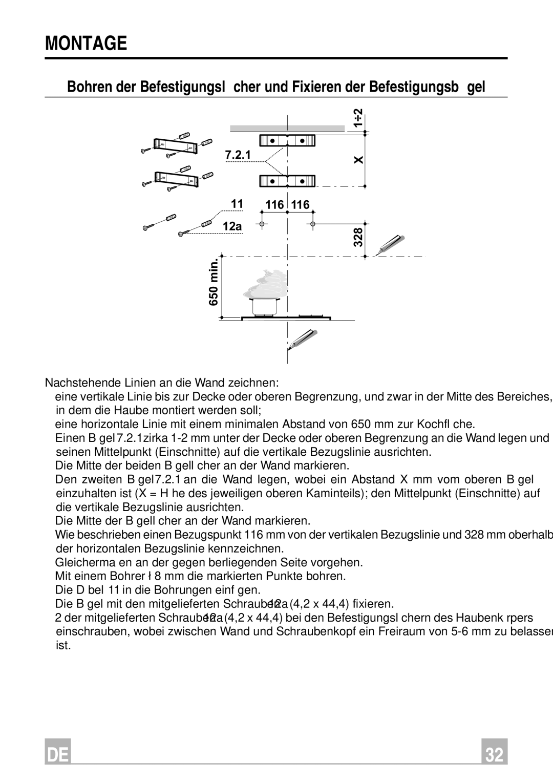 Smeg KSEV97X instruction manual Montage, 11 116 12a 650 min 328 