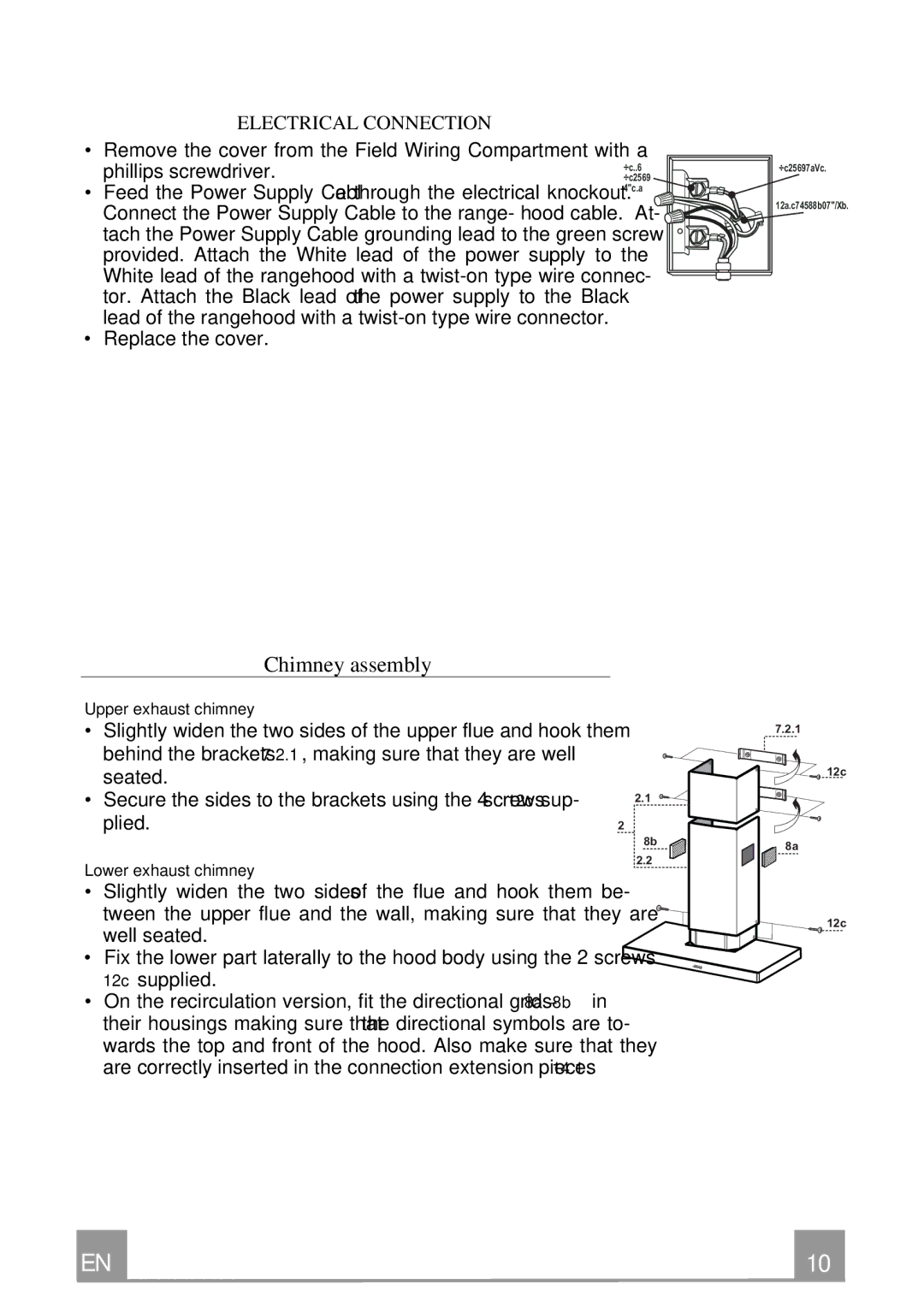 Smeg KSM24XU, KSM36XU, KSM30XU manual Chimney assembly, Electrical Connection 