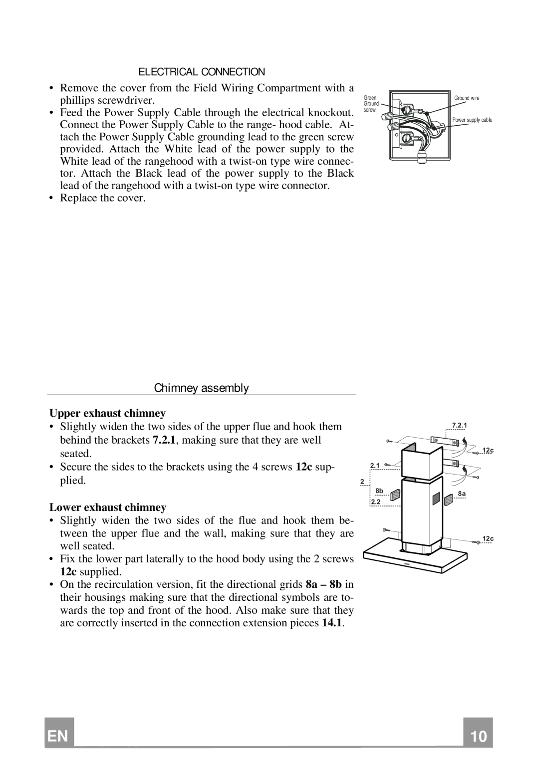 Smeg KSM36XU, KSM24XU manual Chimney assembly, Electrical Connection 