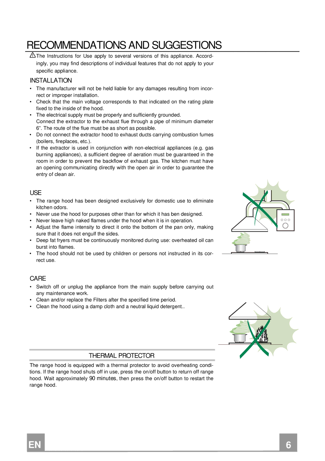 Smeg KSM36XU, KSM24XU manual Recommendations and Suggestions, Installation, Use, Care, Thermal Protector 