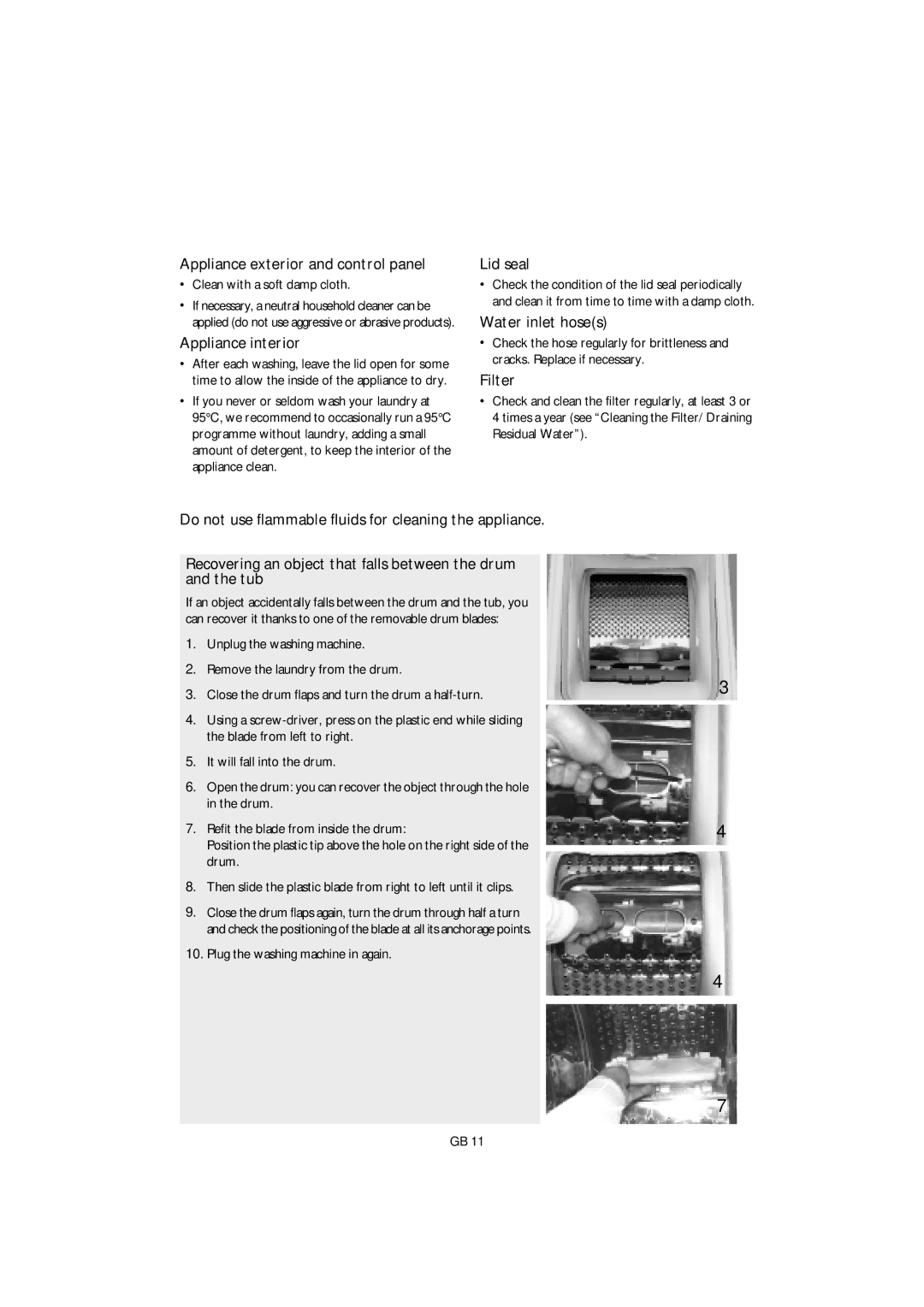 Smeg KTL6 manual Appliance exterior and control panel, Appliance interior, Lid seal, Water inlet hoses, Filter 