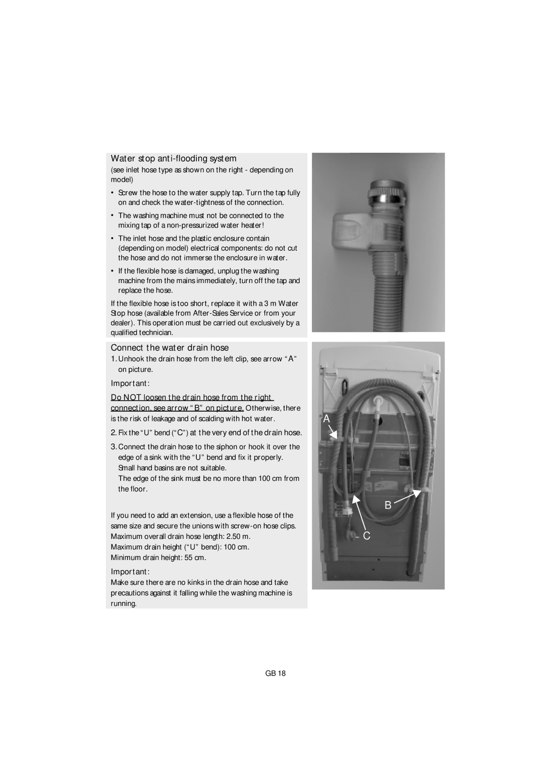 Smeg KTL6 manual Water stop anti-flooding system, Connect the water drain hose 