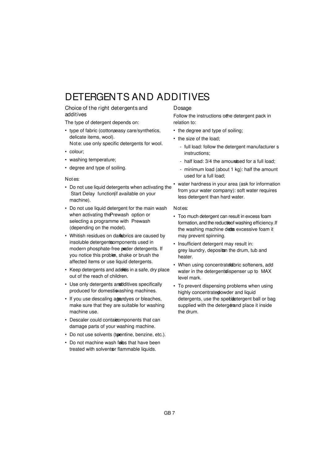 Smeg KTL6 manual Detergents and Additives, Choice of the right detergents and additives, Dosage 