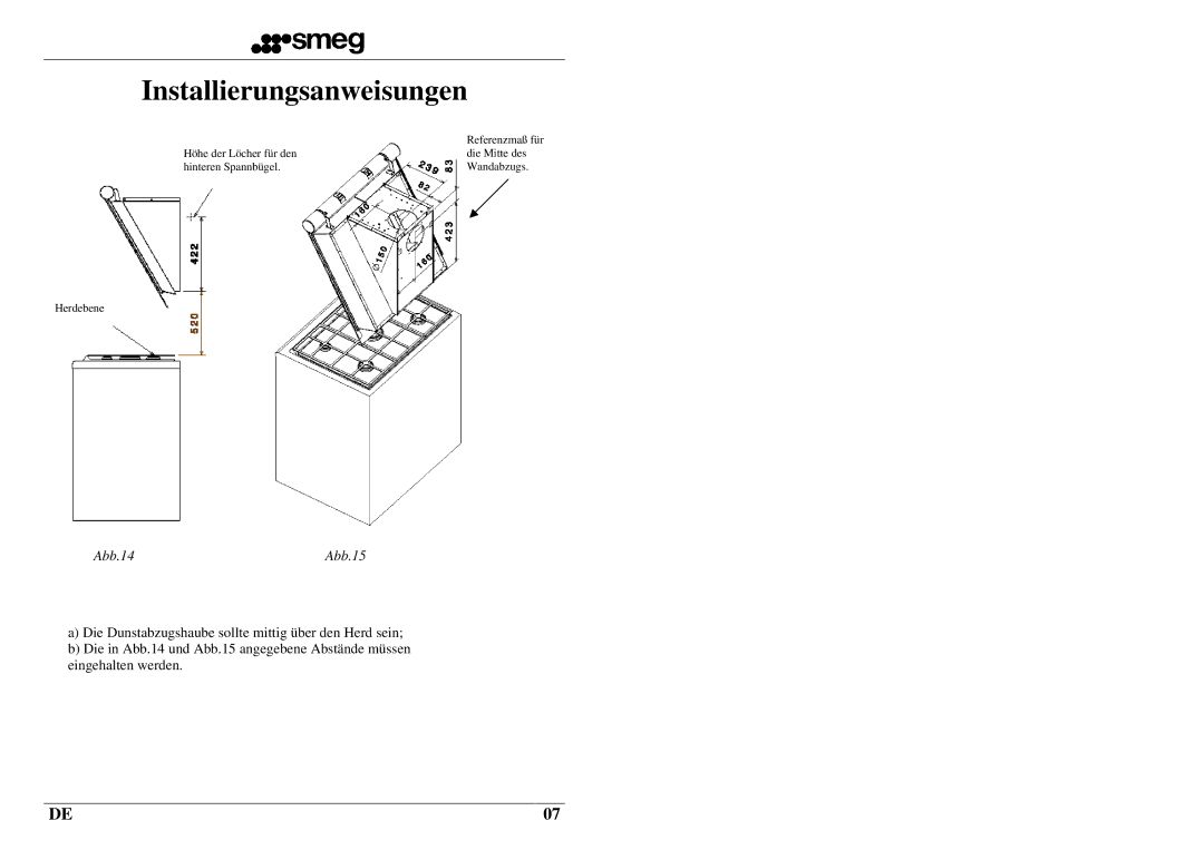 Smeg KTS75C instruction manual Installierungsanweisungen, Abb.14 