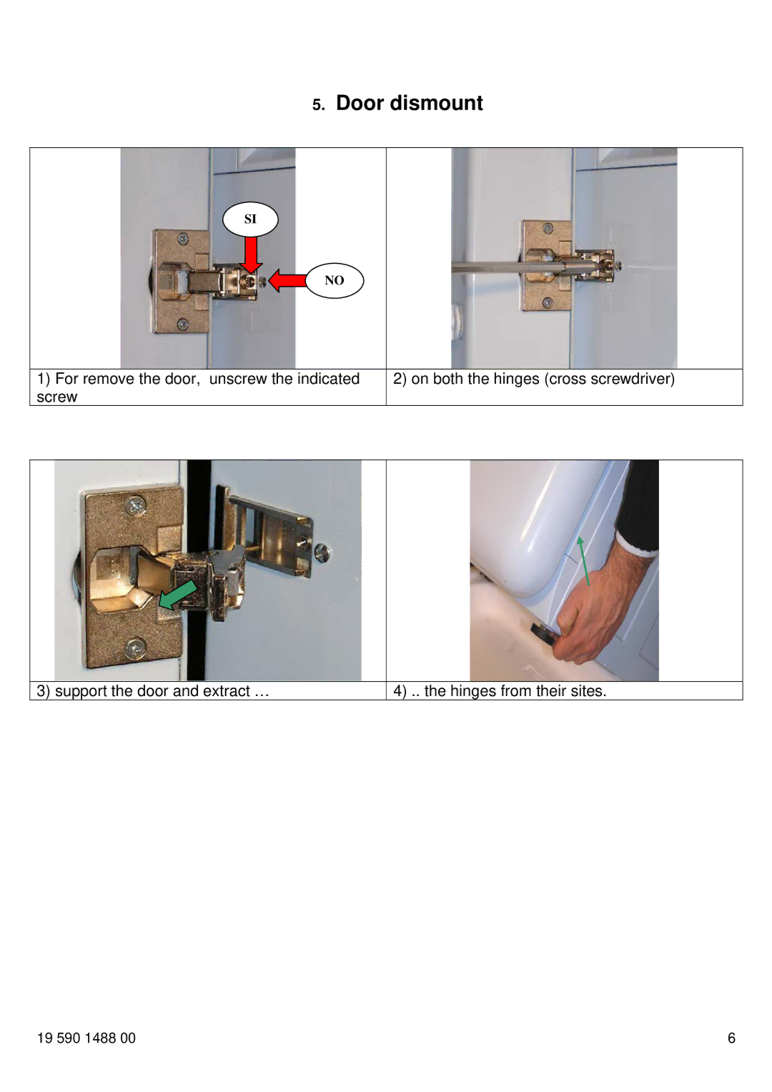 Smeg LBE16 manual Door dismount 