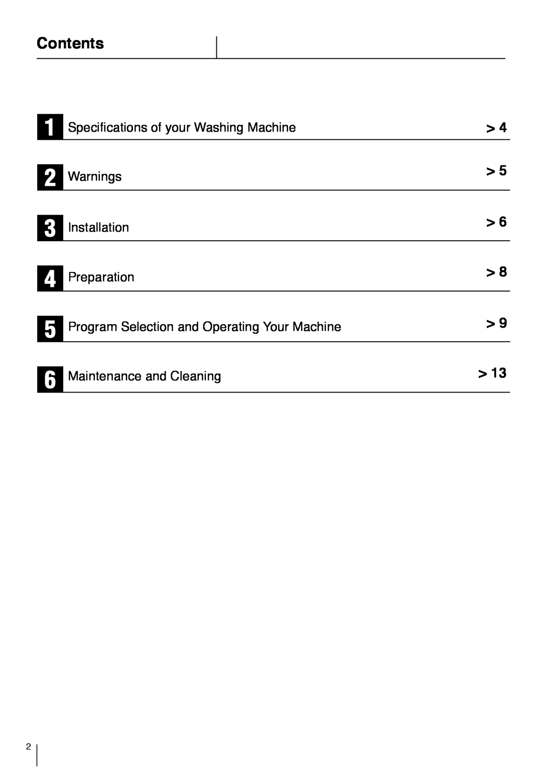 Smeg LBS 845 manual Contents, Specifications of your Washing Machine Warnings Installation, Maintenance and Cleaning 