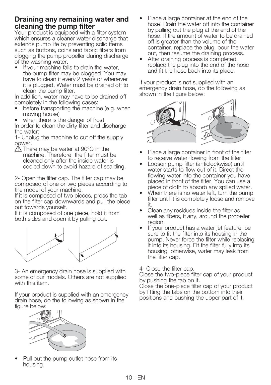 Smeg LBS106-1, LBS86-1 manual Draining any remaining water and cleaning the pump filter 