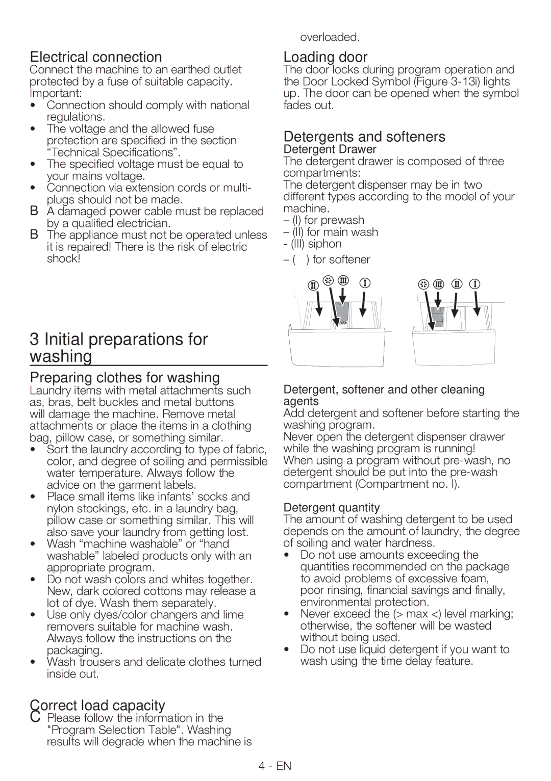 Smeg LBS645-5 manual Initial preparations for washing 