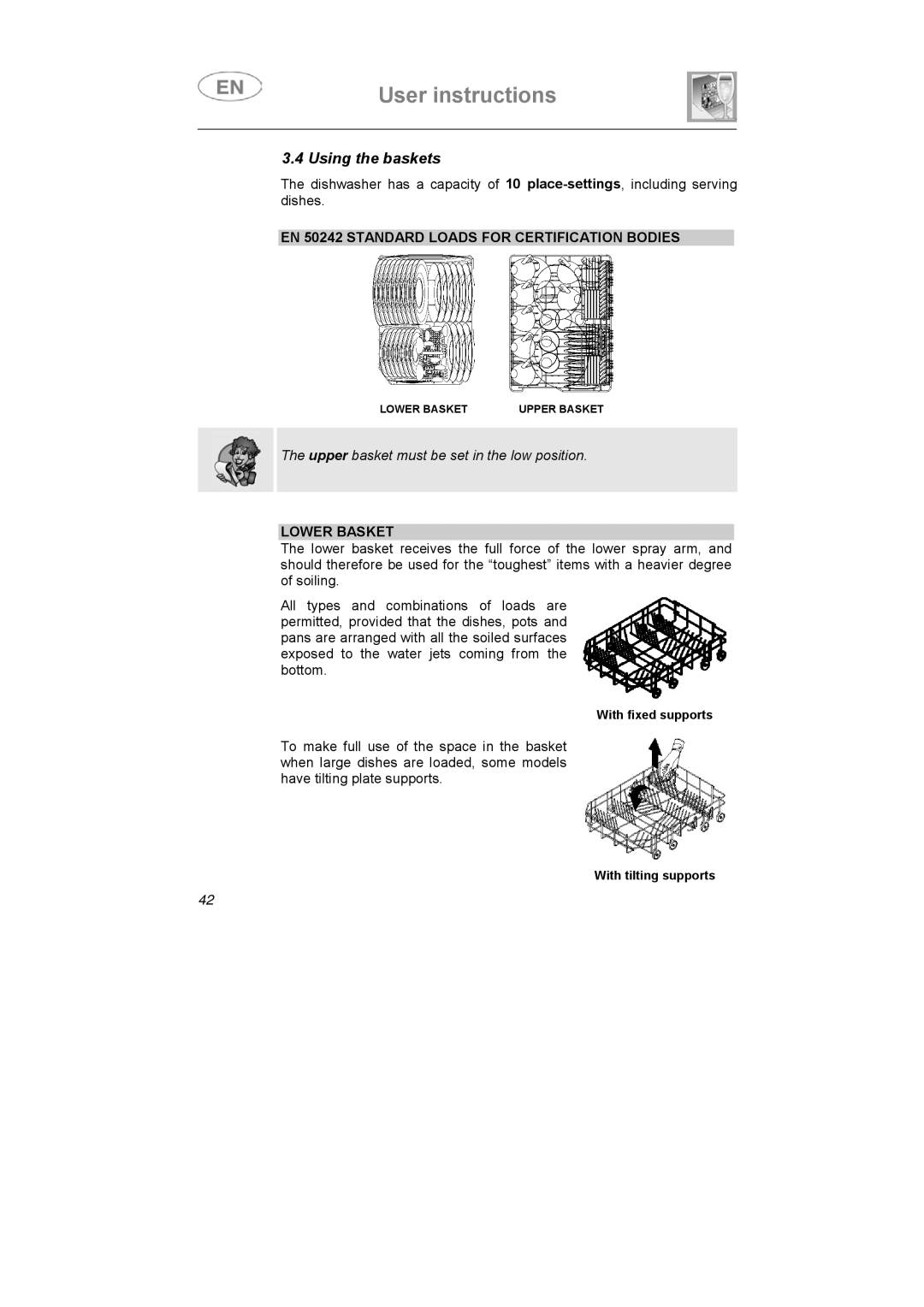 Smeg LFU-453IT, LF-453IT Using the baskets, EN 50242 Standard Loads for Certification Bodies, Lower Basket 