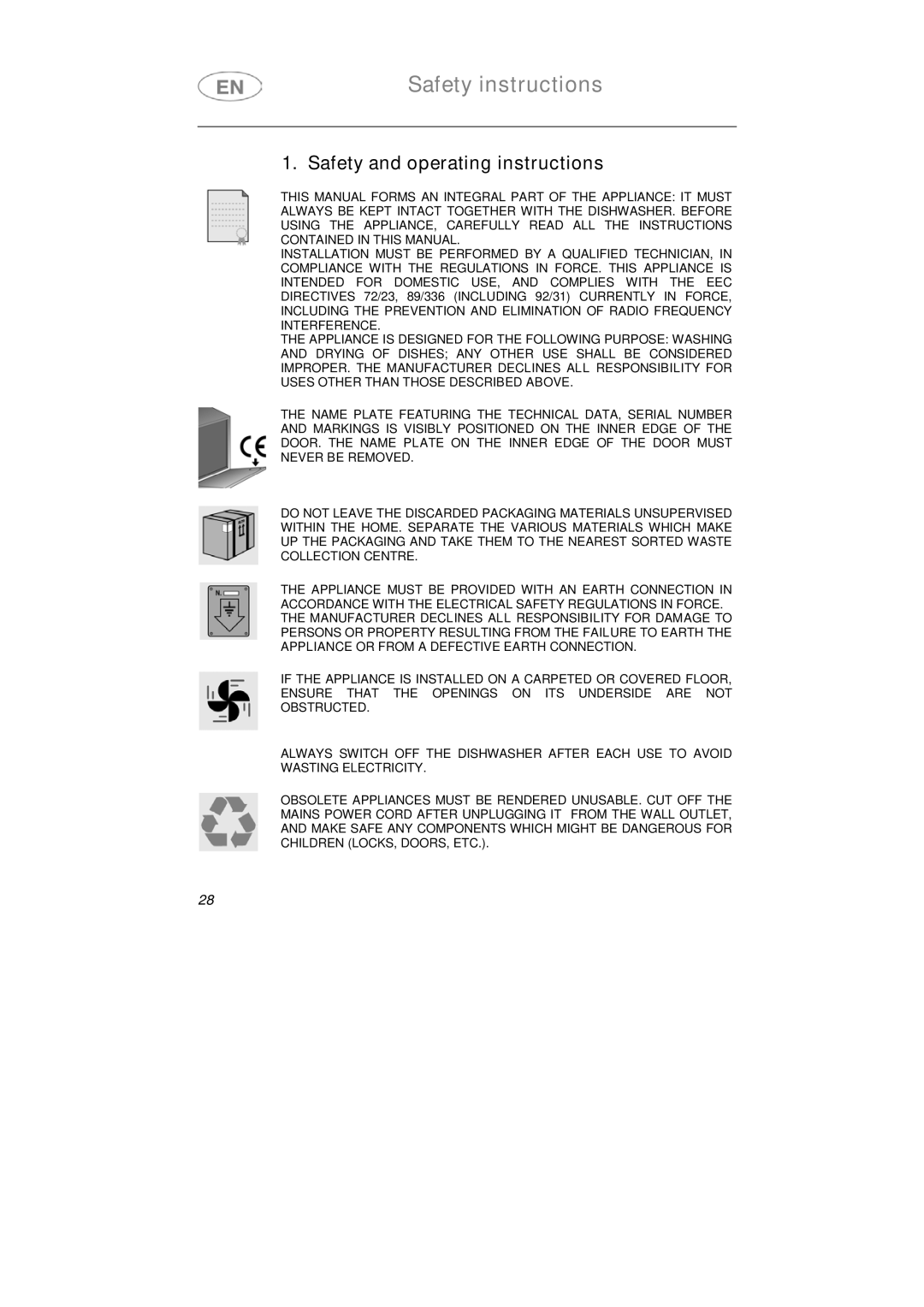 Smeg LS6147XH7 instruction manual Safety instructions, Safety and operating instructions 