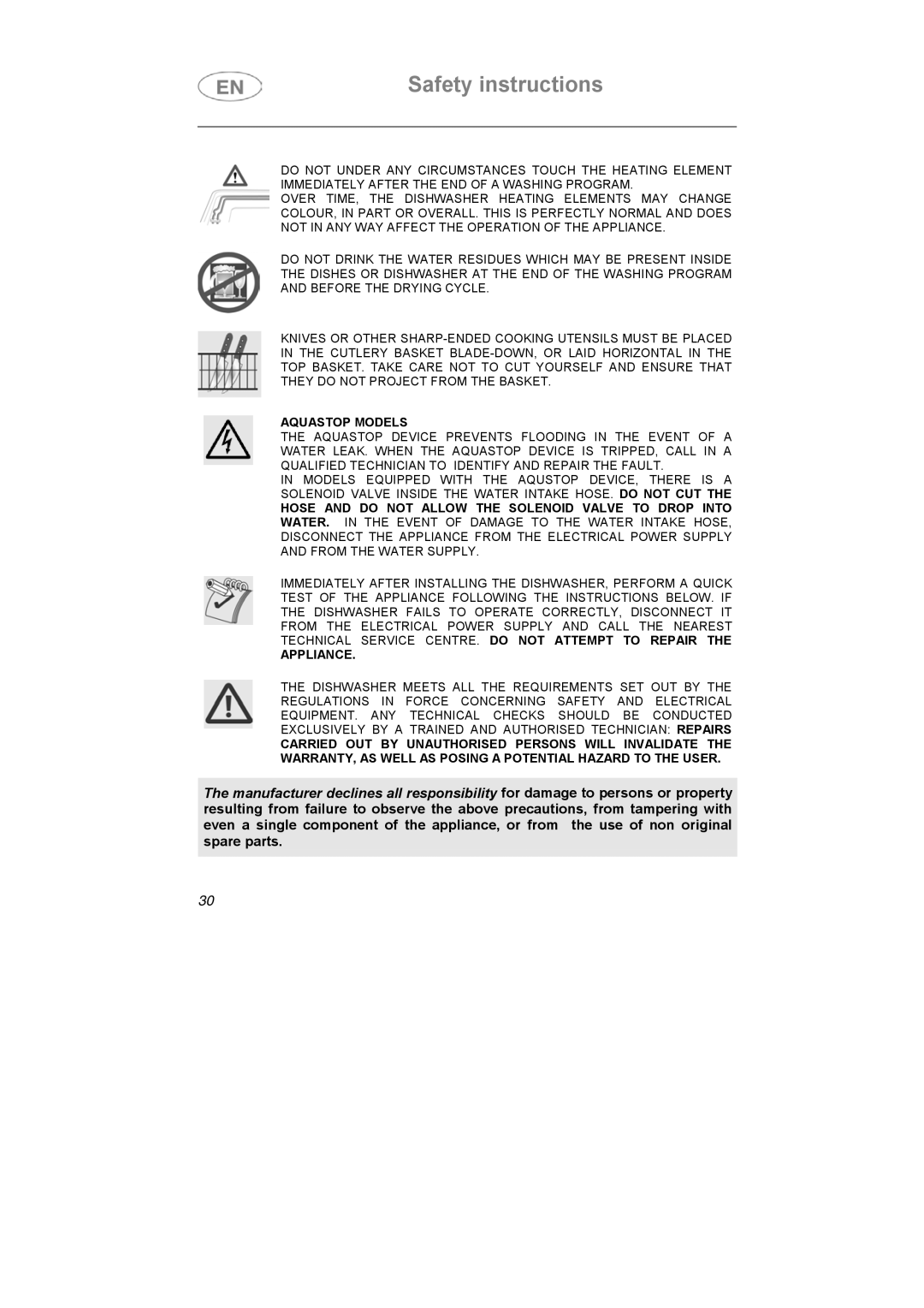 Smeg LS6147XH7 instruction manual Aquastop Models 