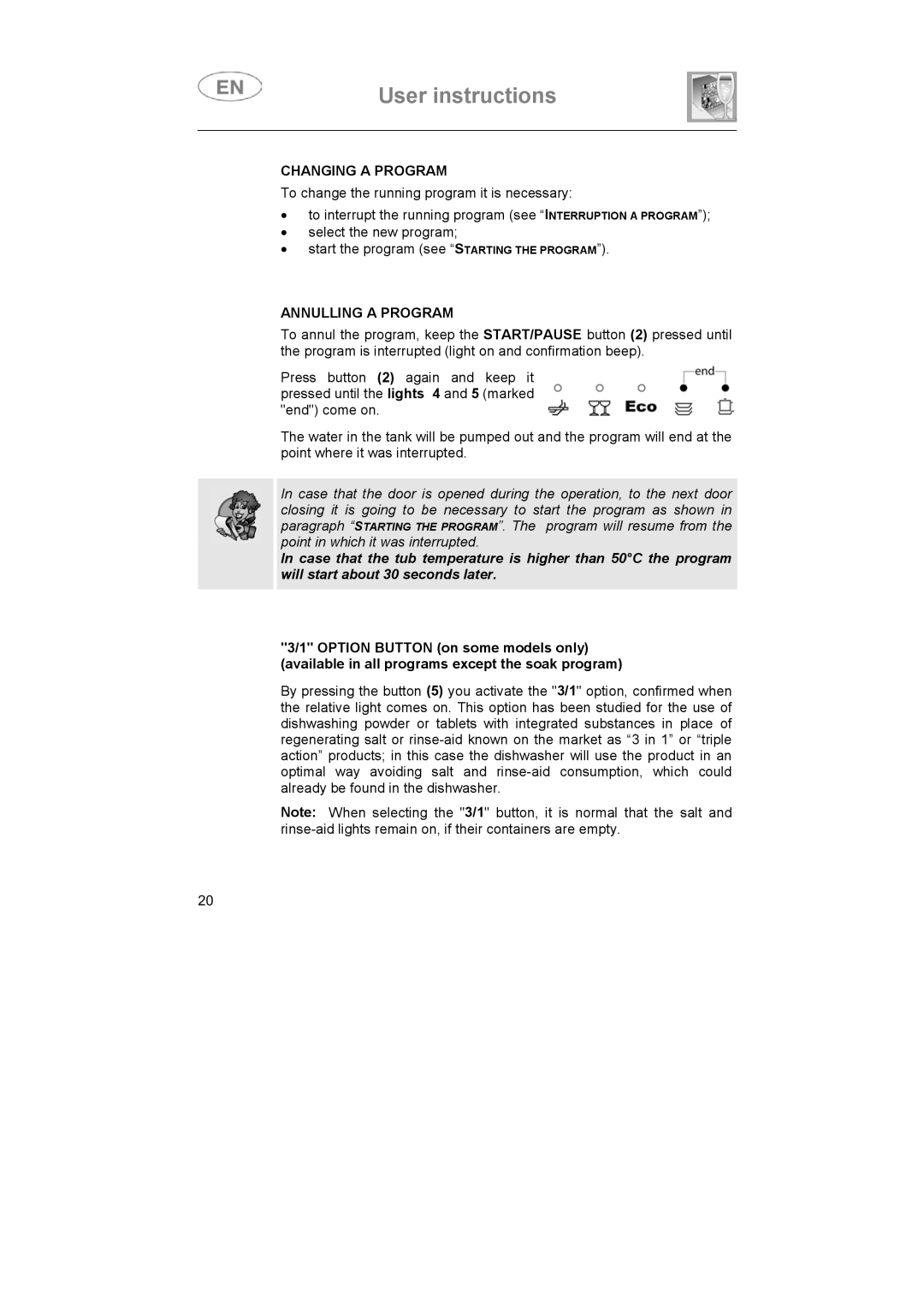 Smeg LS6147XH7 instruction manual Changing a Program, Annulling a Program 