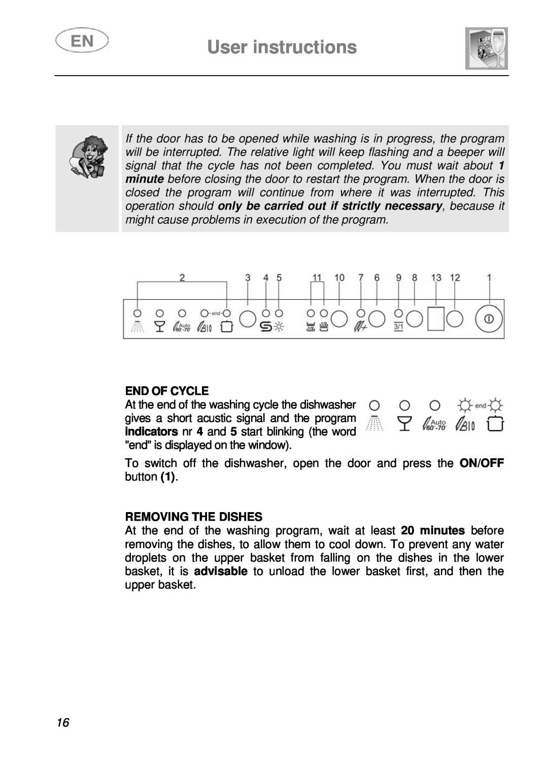 Smeg LSA14X7 instruction manual User instructions, End Of Cycle, Removing The Dishes 