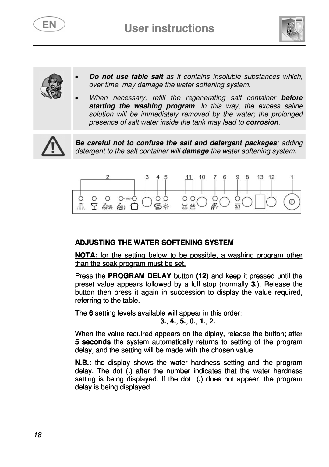 Smeg LSA14X7 instruction manual User instructions, Adjusting The Water Softening System 