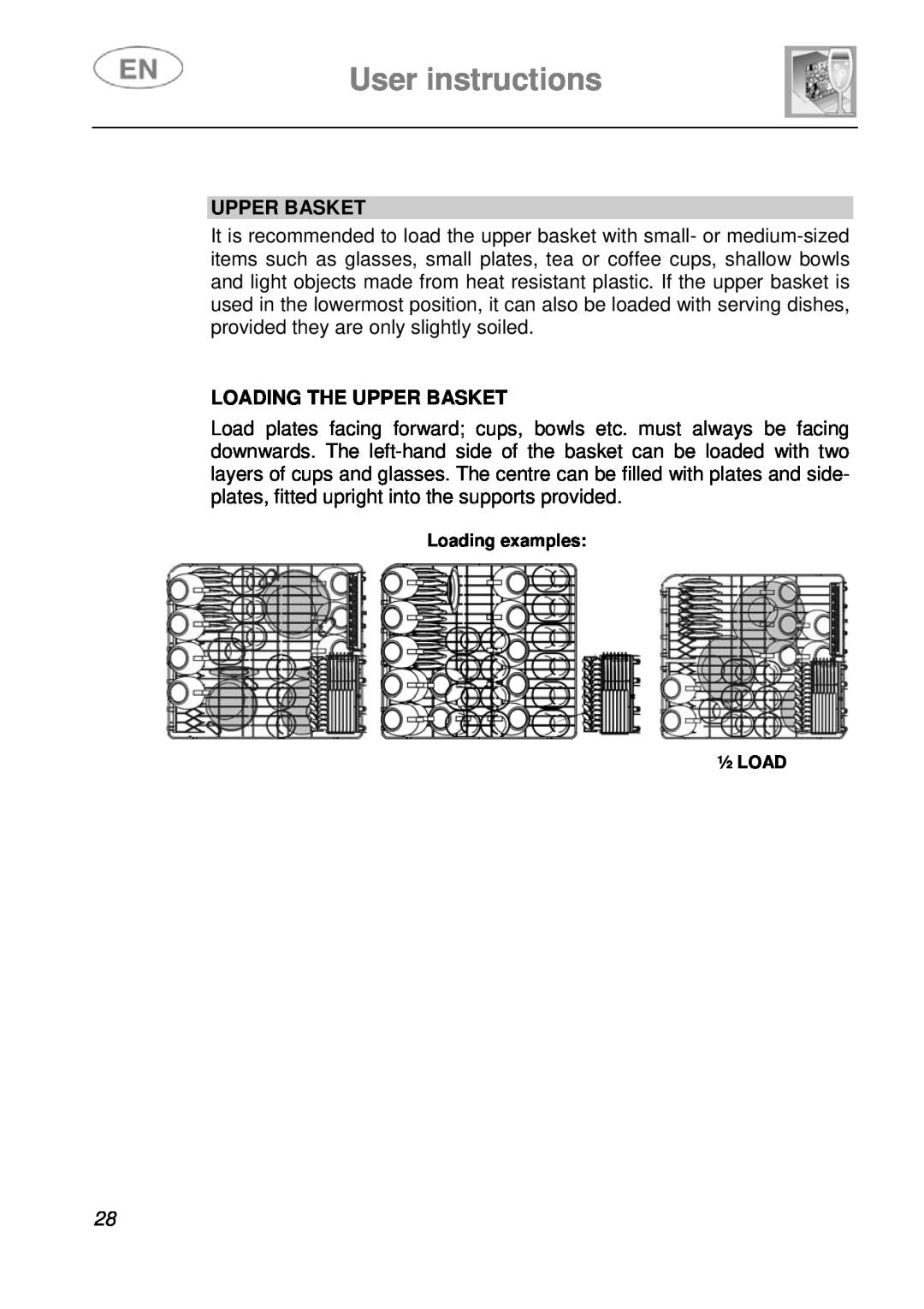 Smeg LSA14X7 instruction manual User instructions, Loading The Upper Basket 