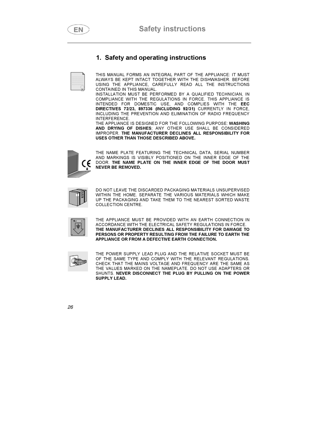 Smeg LSA4551B, LSA4551G instruction manual Safety instructions 