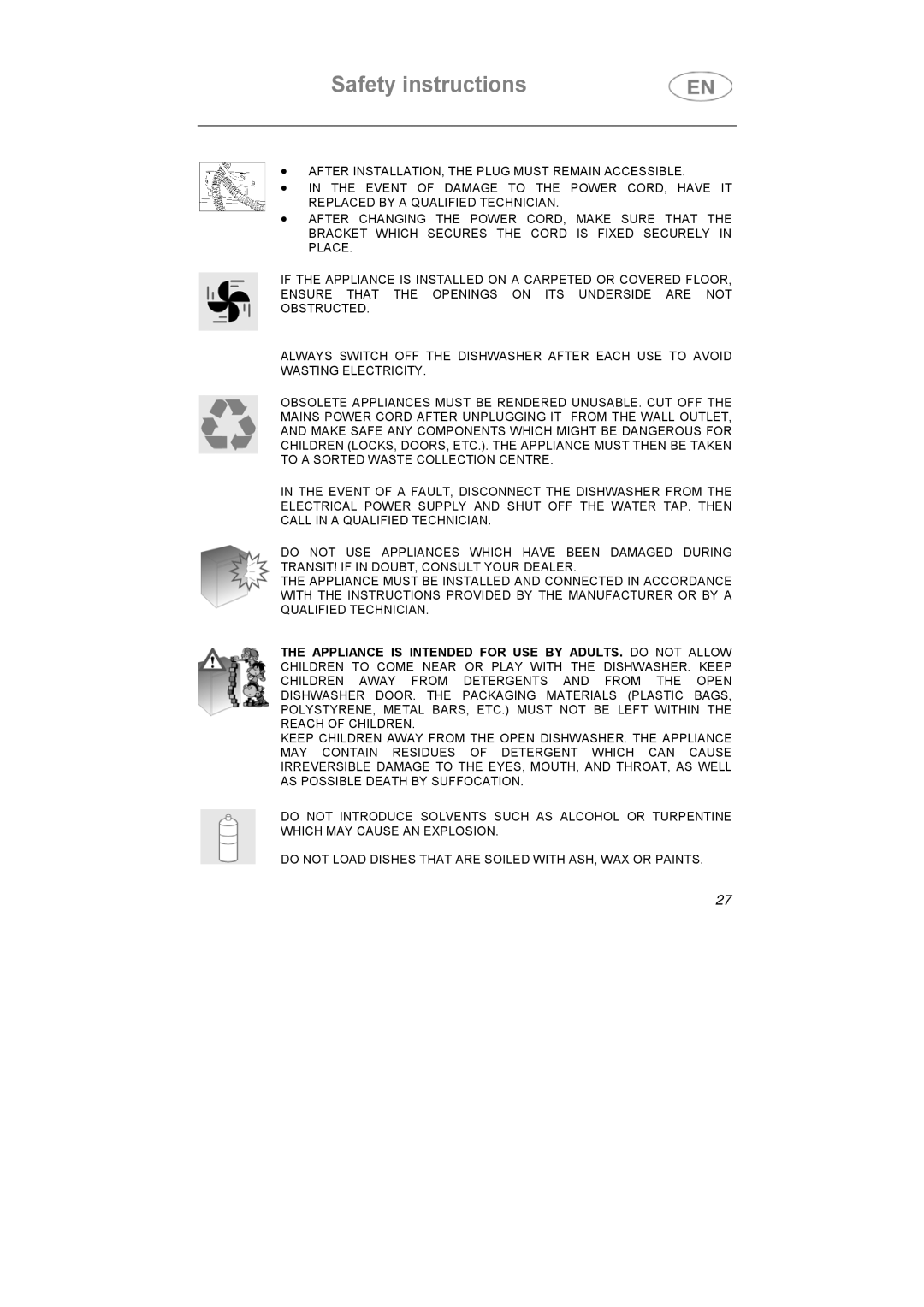 Smeg LSA4551G, LSA4551B instruction manual Safety instructions 